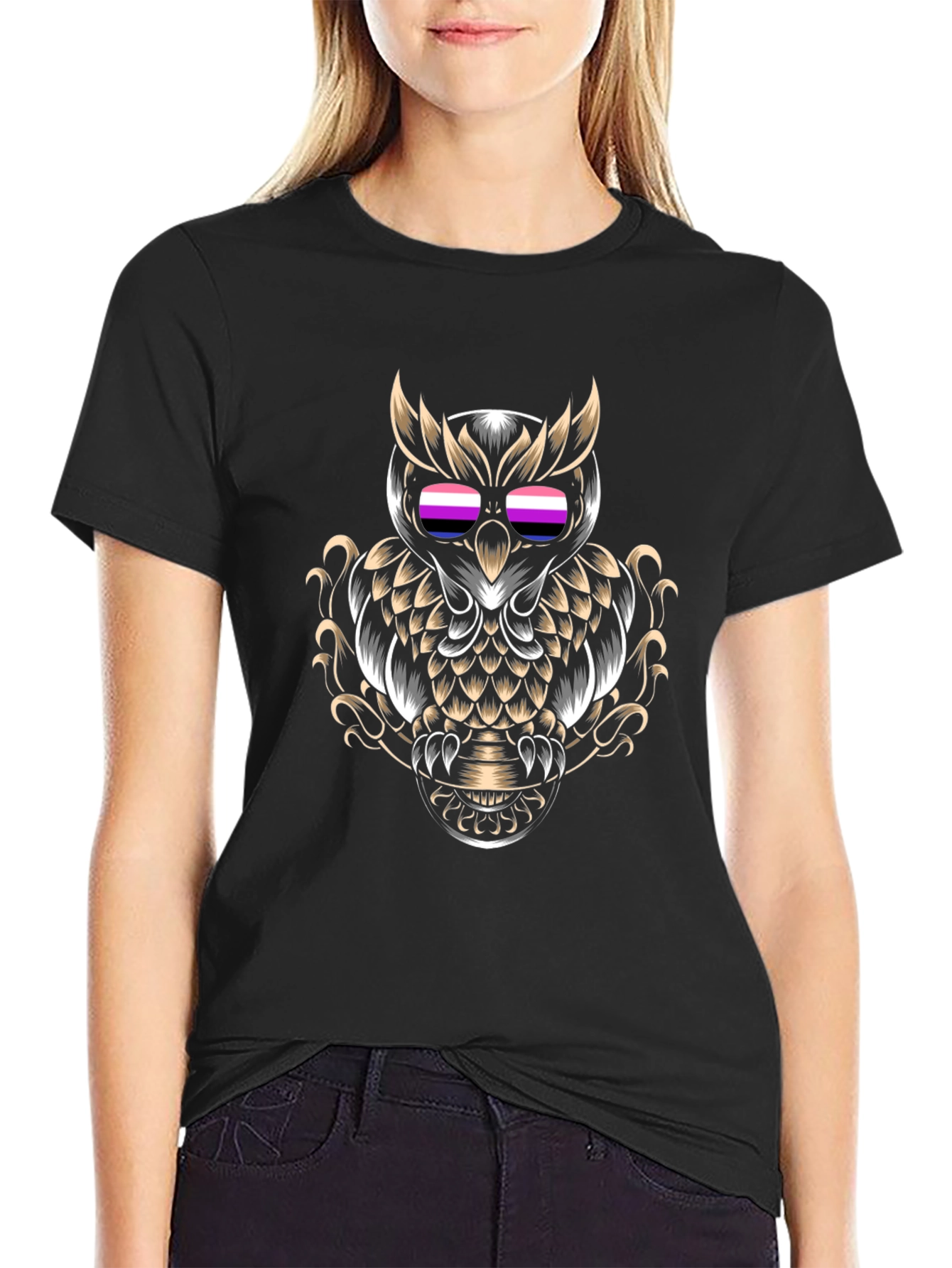 Cool Owl Graphic Tee - Black