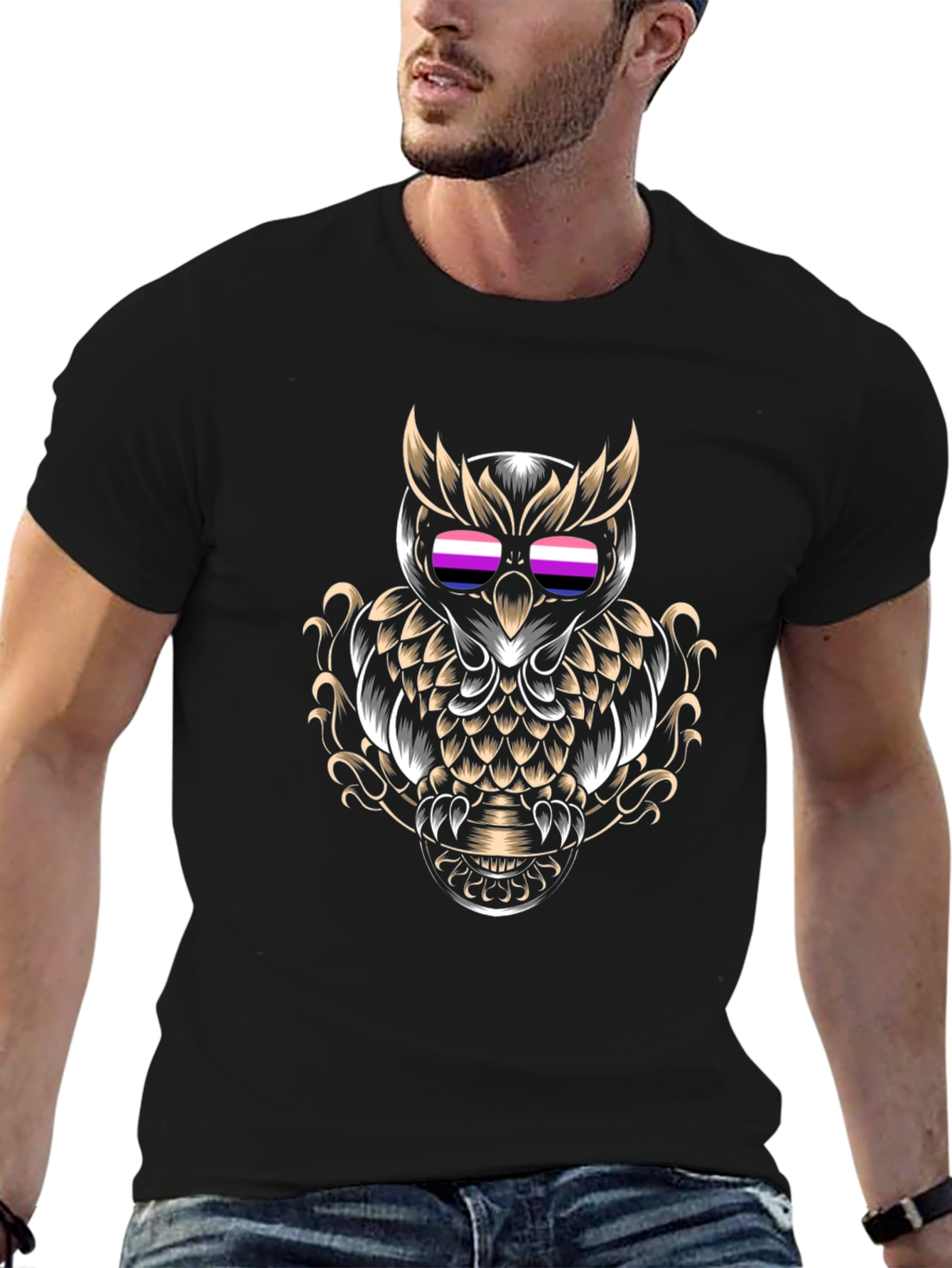 Cool Owl Graphic Tee - Black