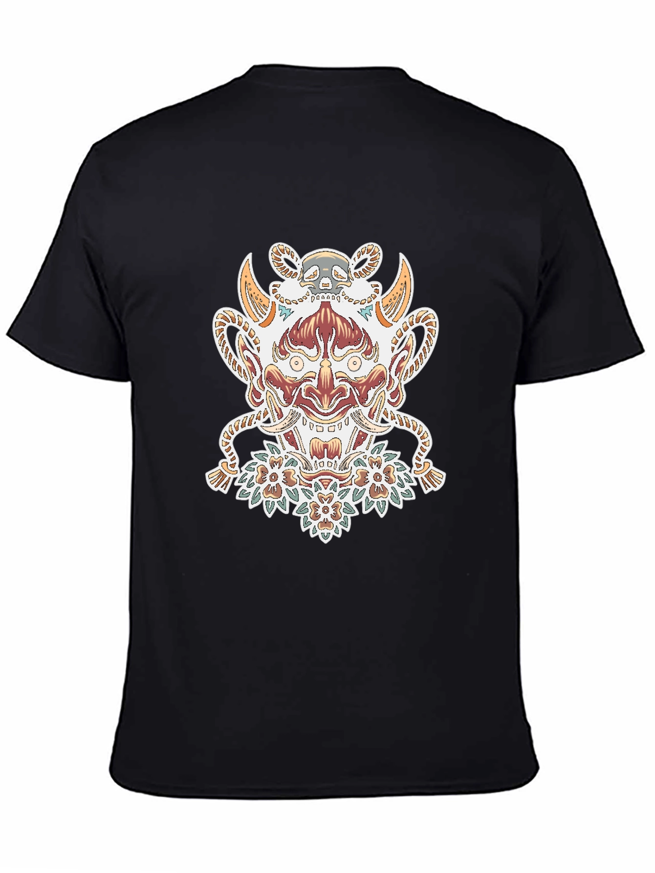 Black T-Shirt with Oni Mask Graphic