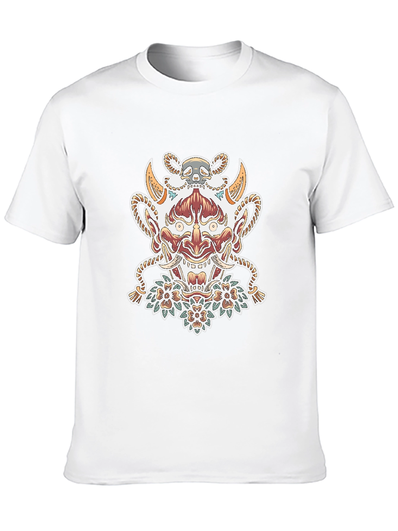 Black T-Shirt with Oni Mask Graphic