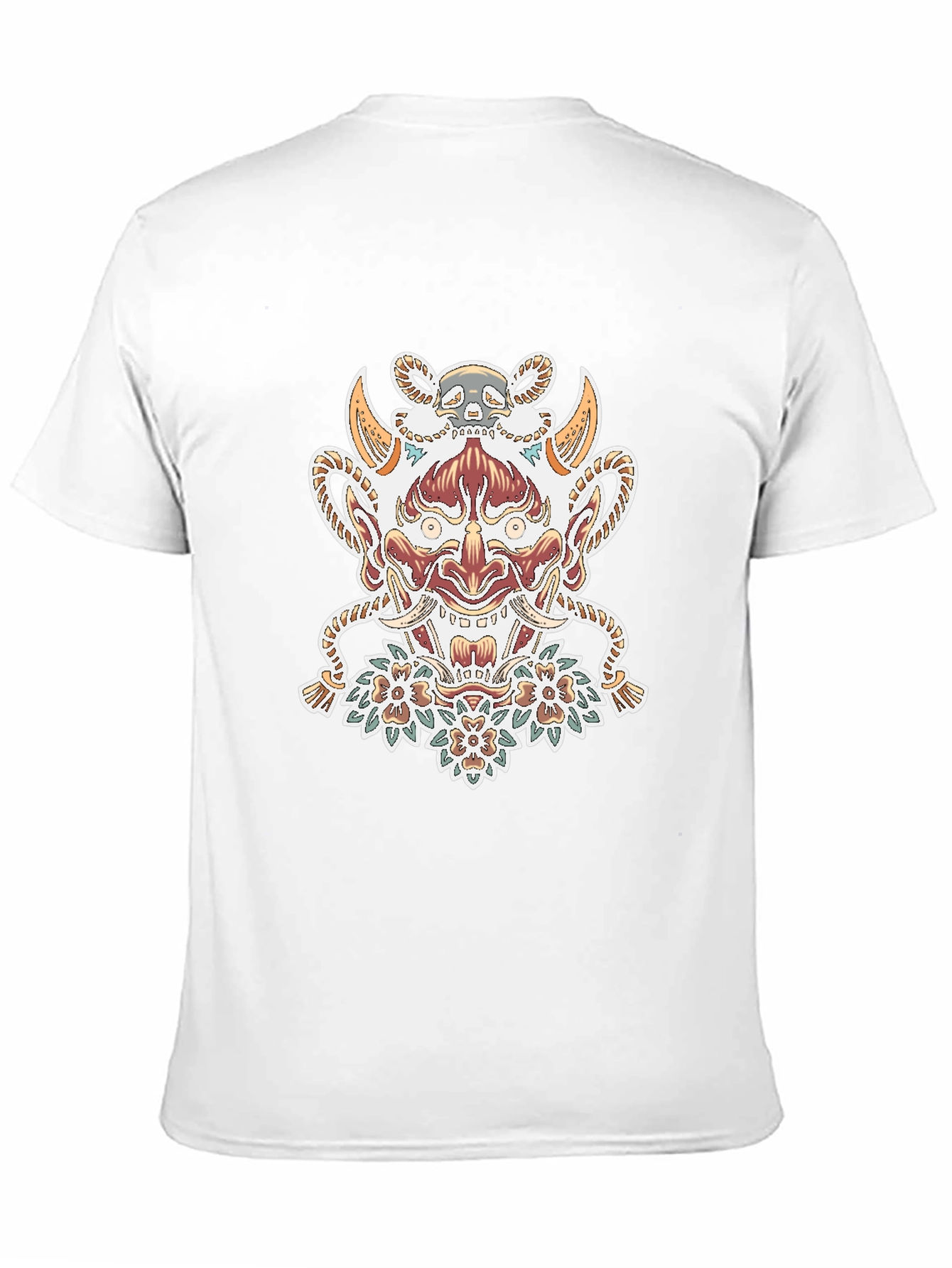 Black T-Shirt with Oni Mask Graphic