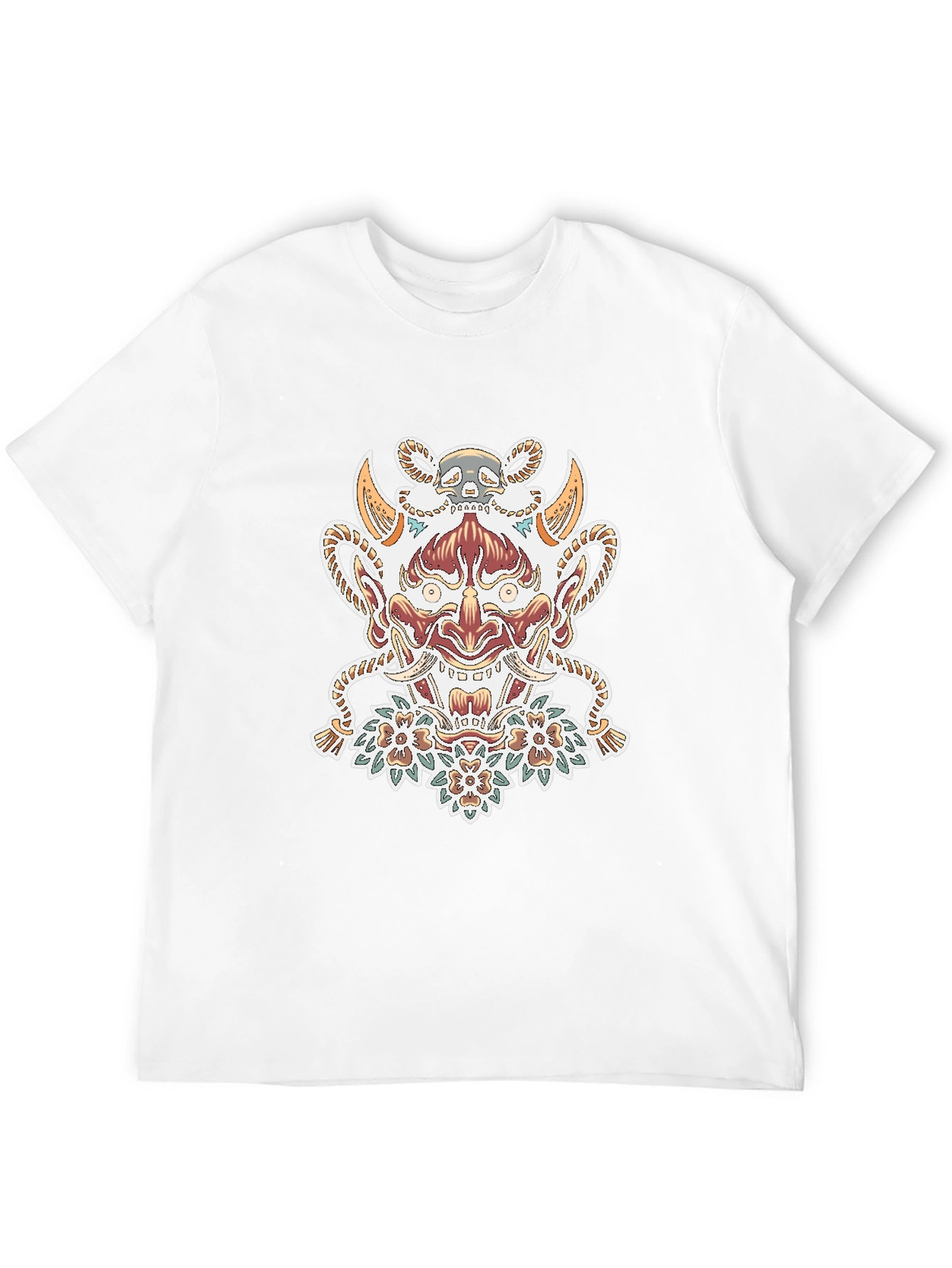Black T-Shirt with Oni Mask Graphic