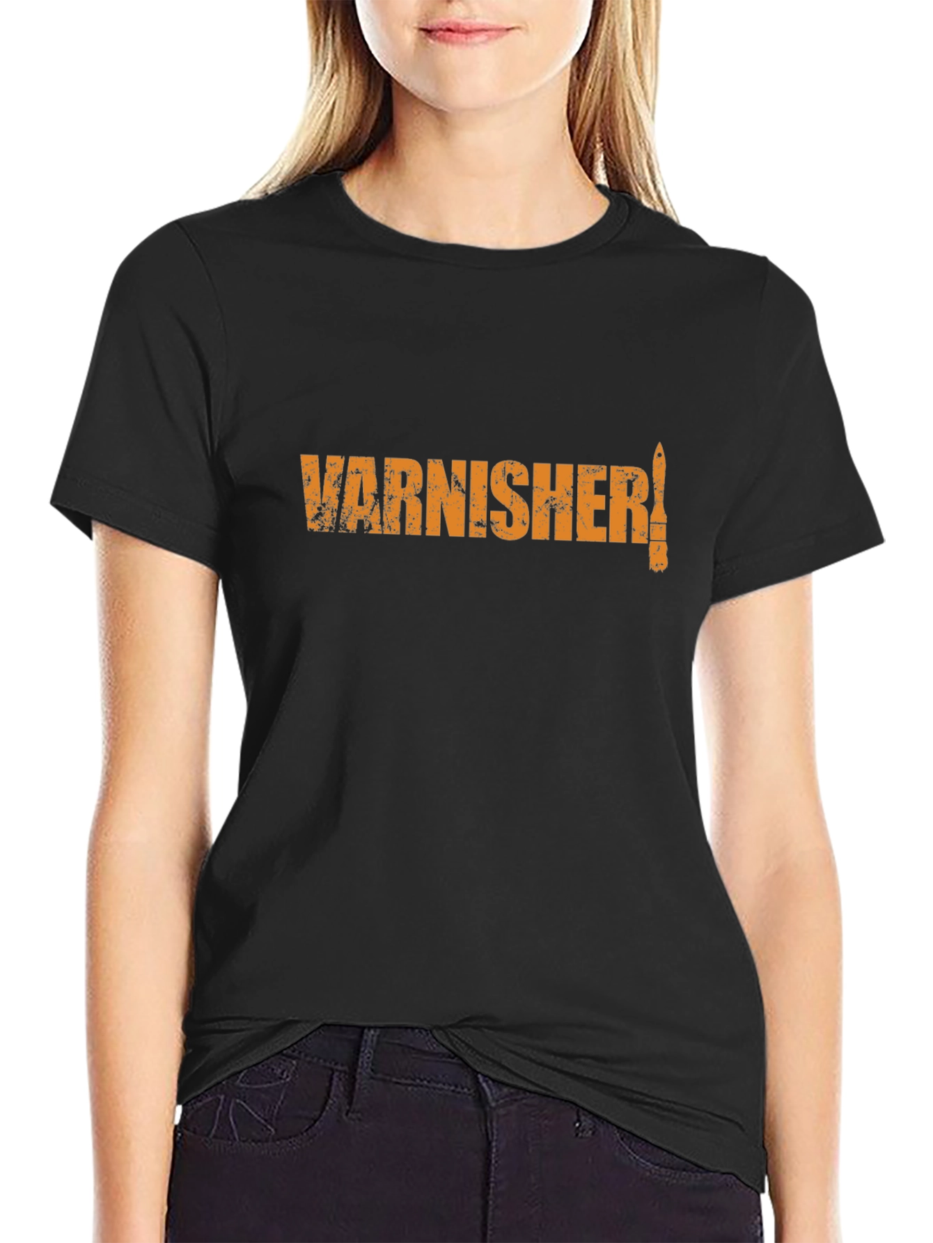 Varnisher T-Shirt - Orange Graphic on Black Tee