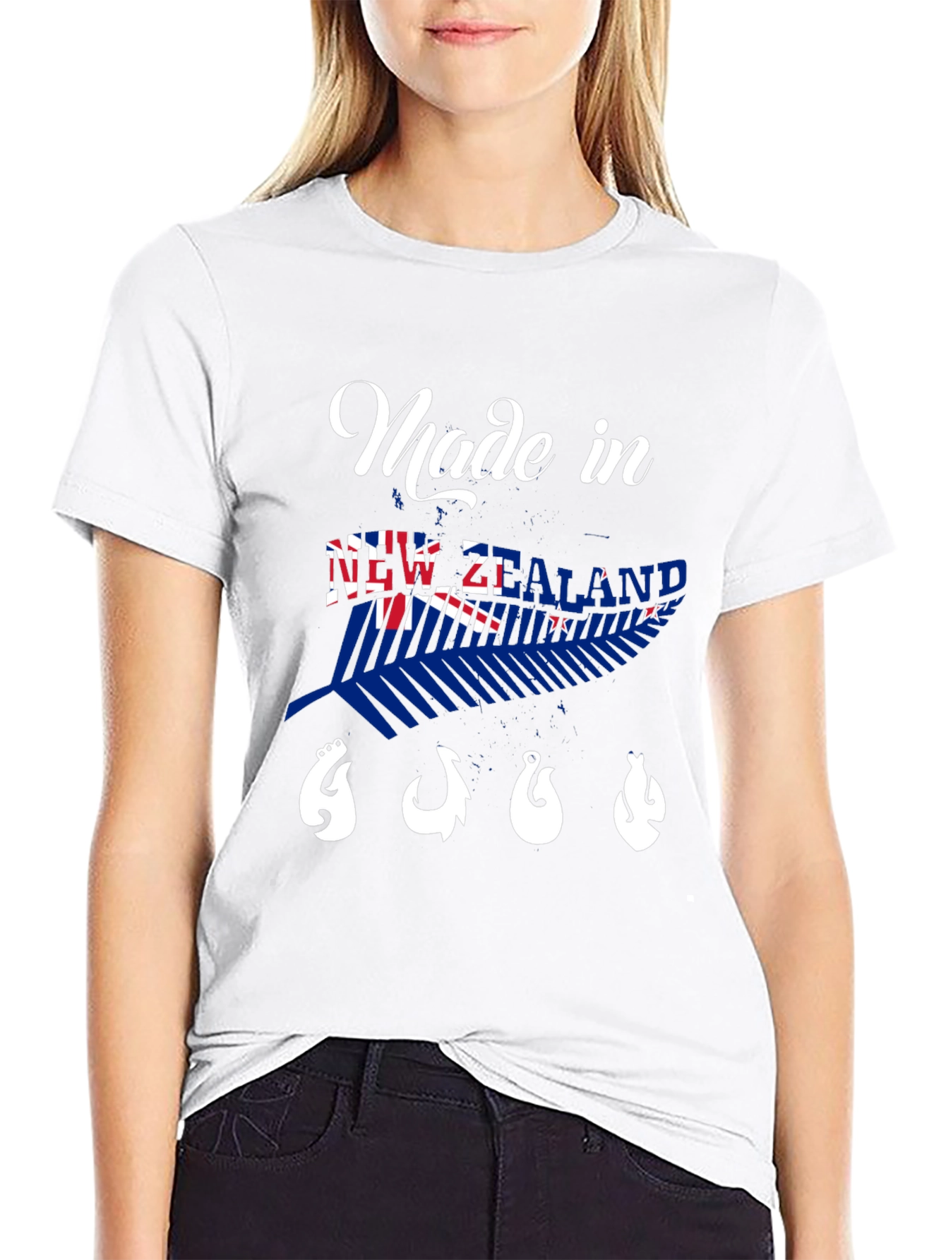 New Zealand Made Black T-Shirt with Fish Hooks