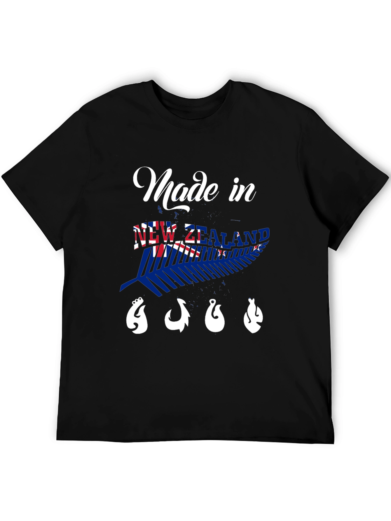New Zealand Made Black T-Shirt with Fish Hooks