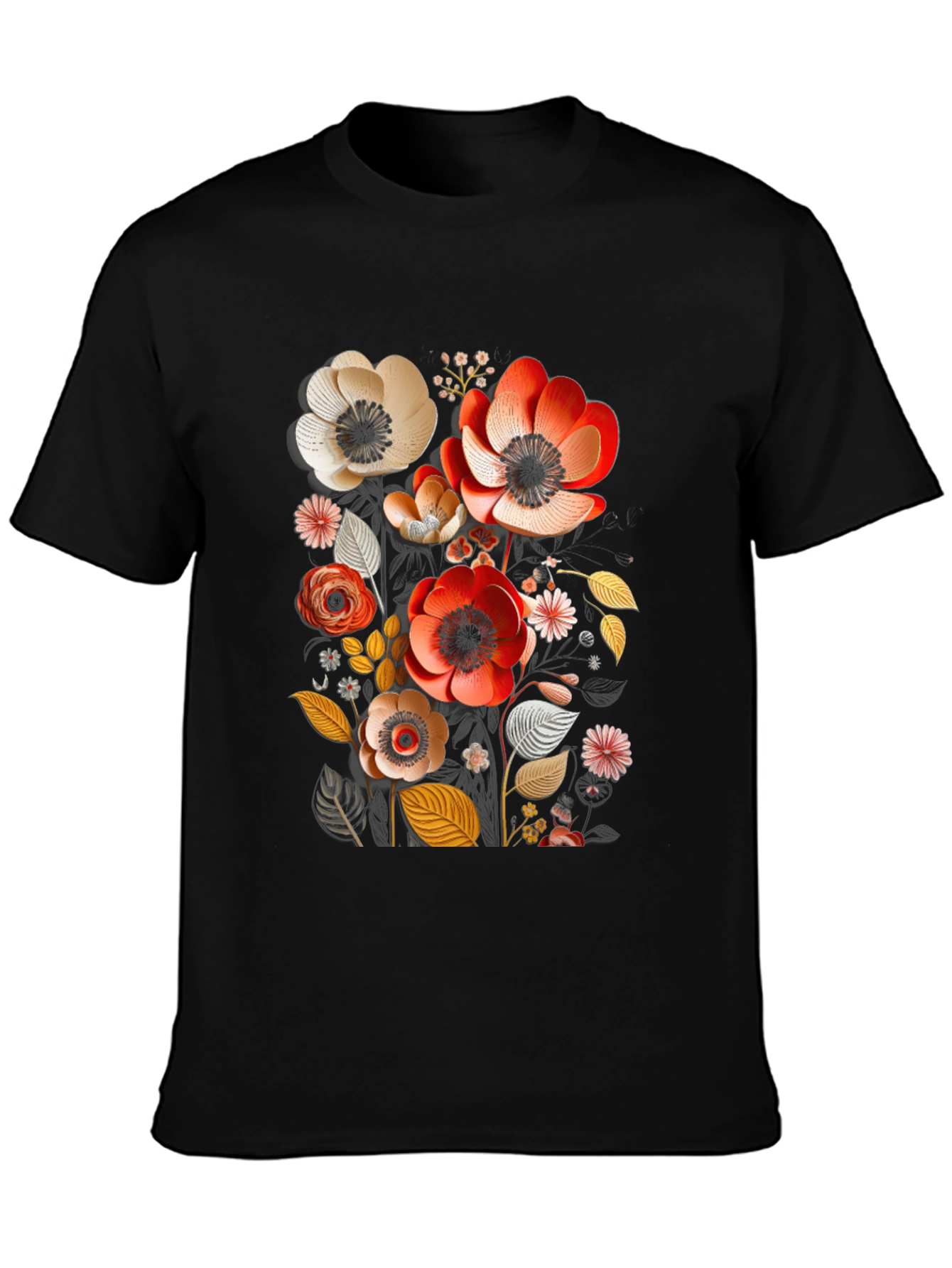 Floral Art Mens Black T-Shirt