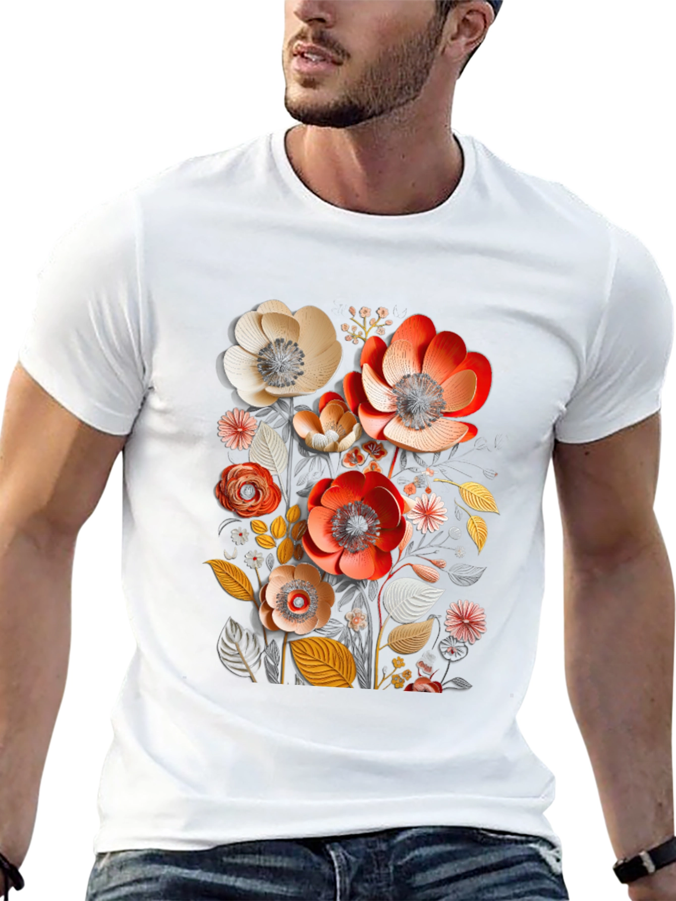 Floral Art Mens Black T-Shirt