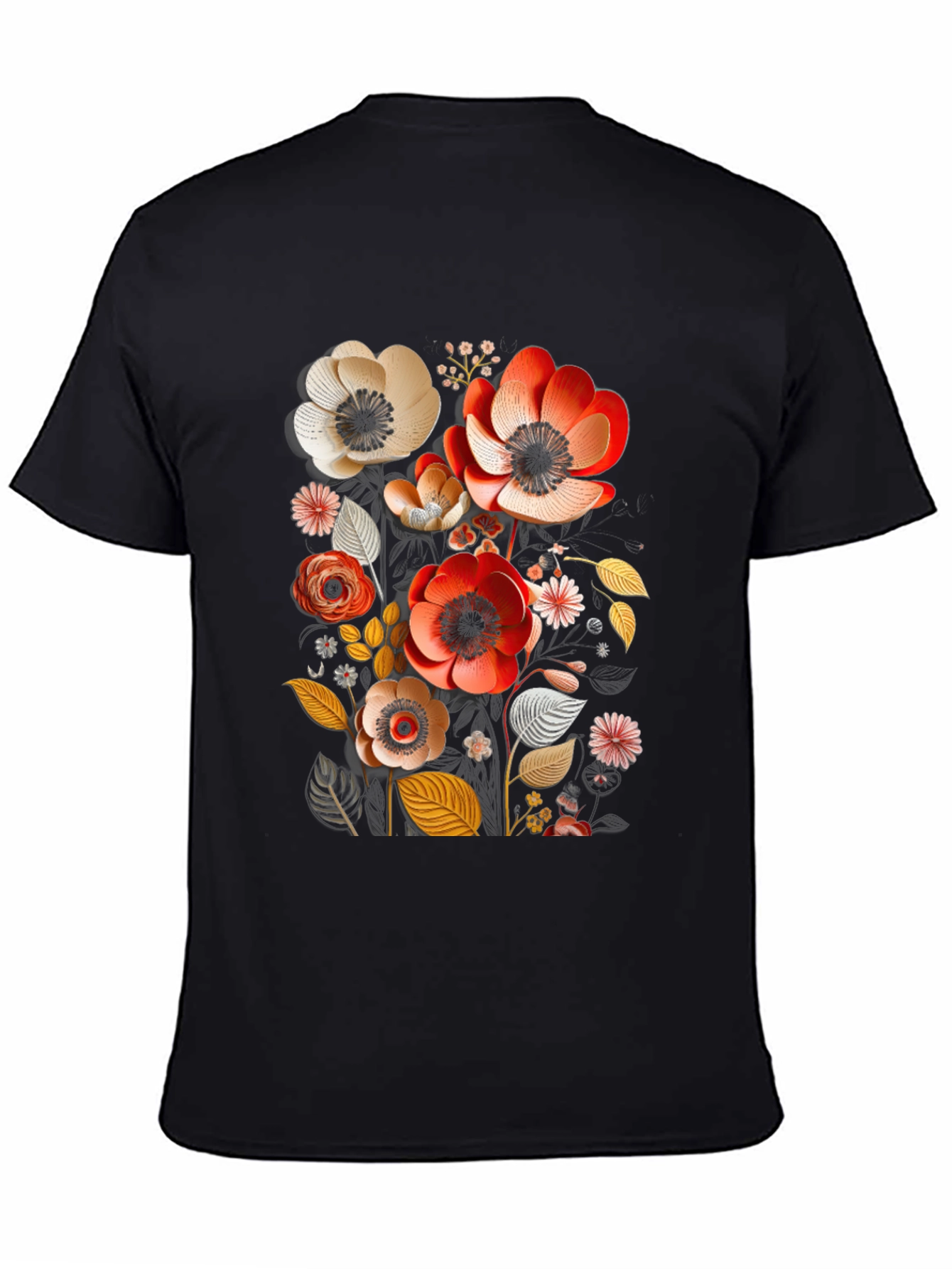 Floral Art Mens Black T-Shirt