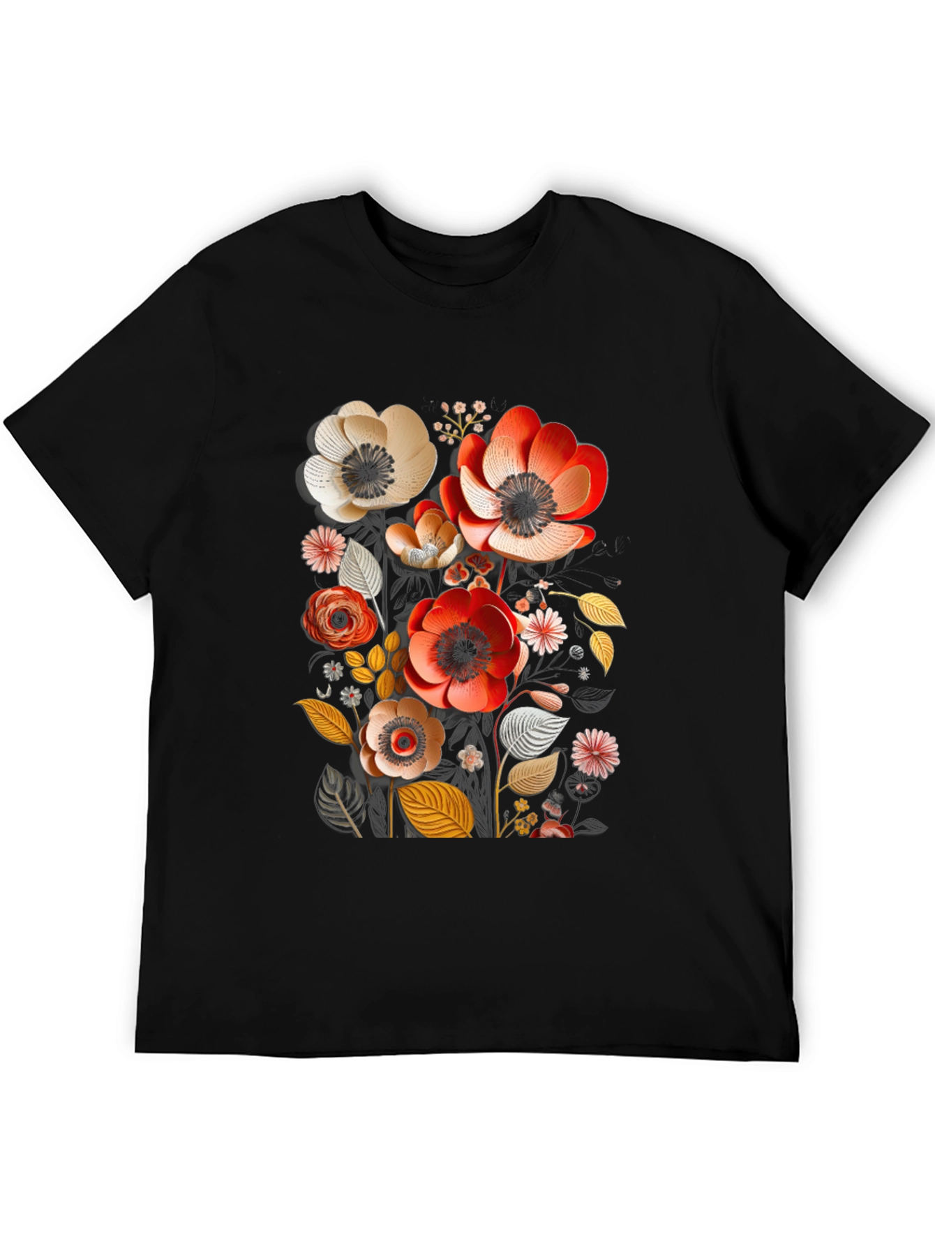 Floral Art Mens Black T-Shirt