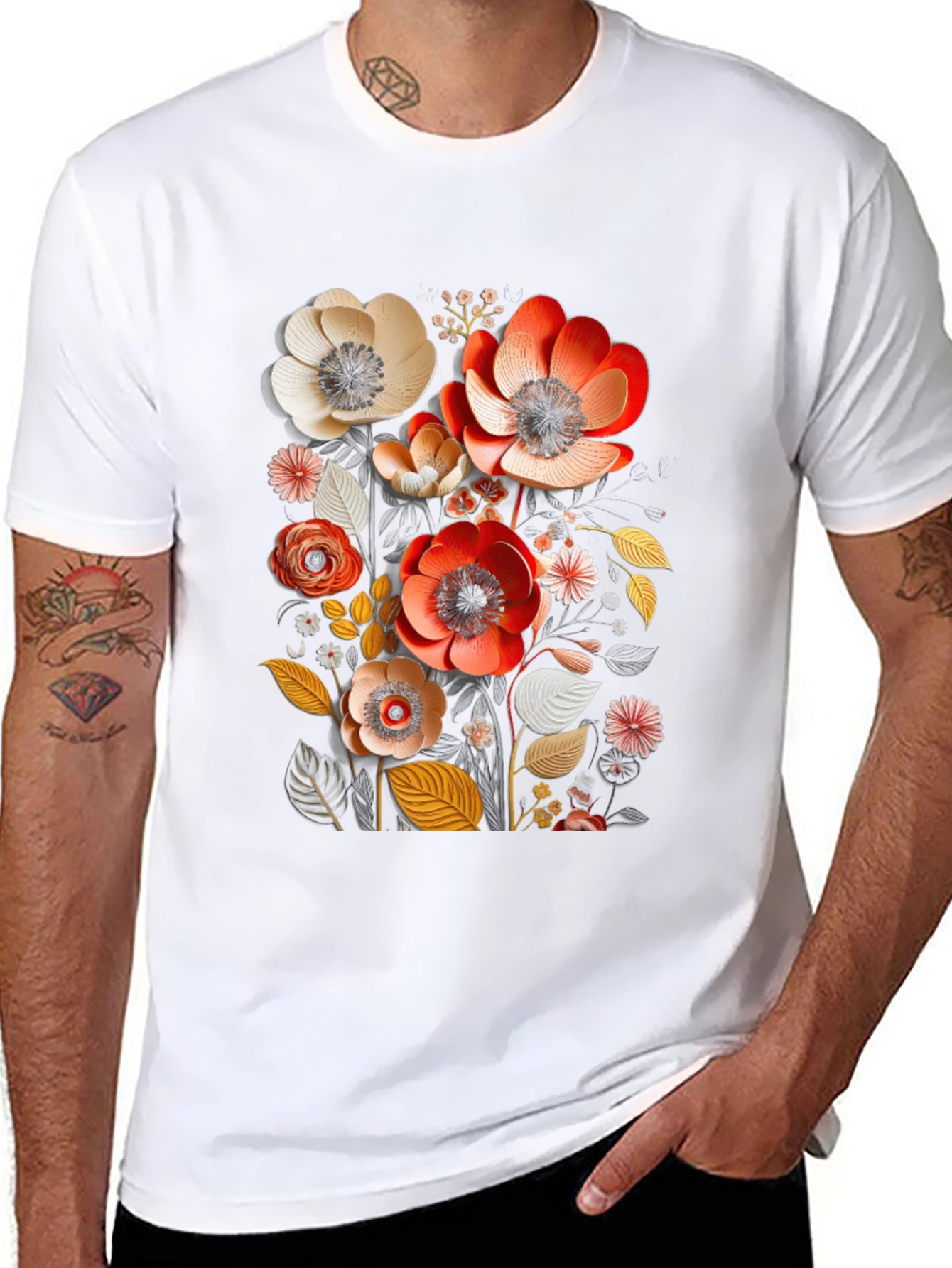 Floral Art Mens Black T-Shirt