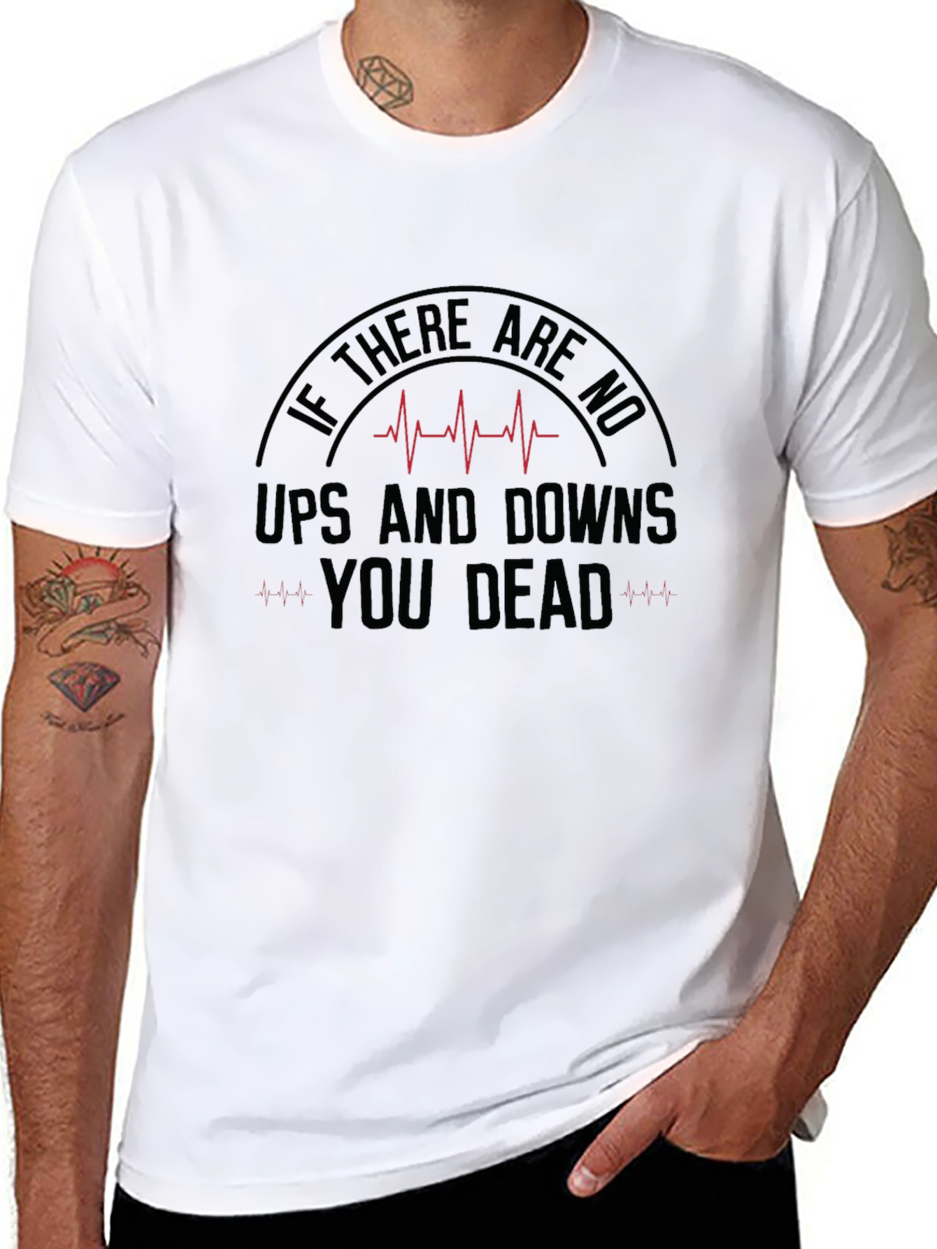 Humorous Ups and Downs Graphic Tee - Black