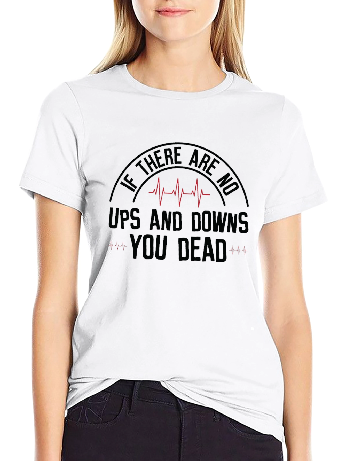 Humorous Ups and Downs Graphic Tee - Black