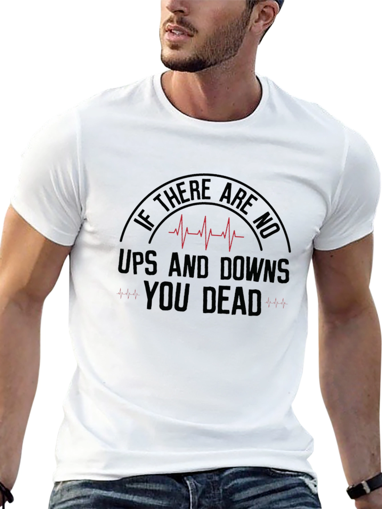 Humorous Ups and Downs Graphic Tee - Black