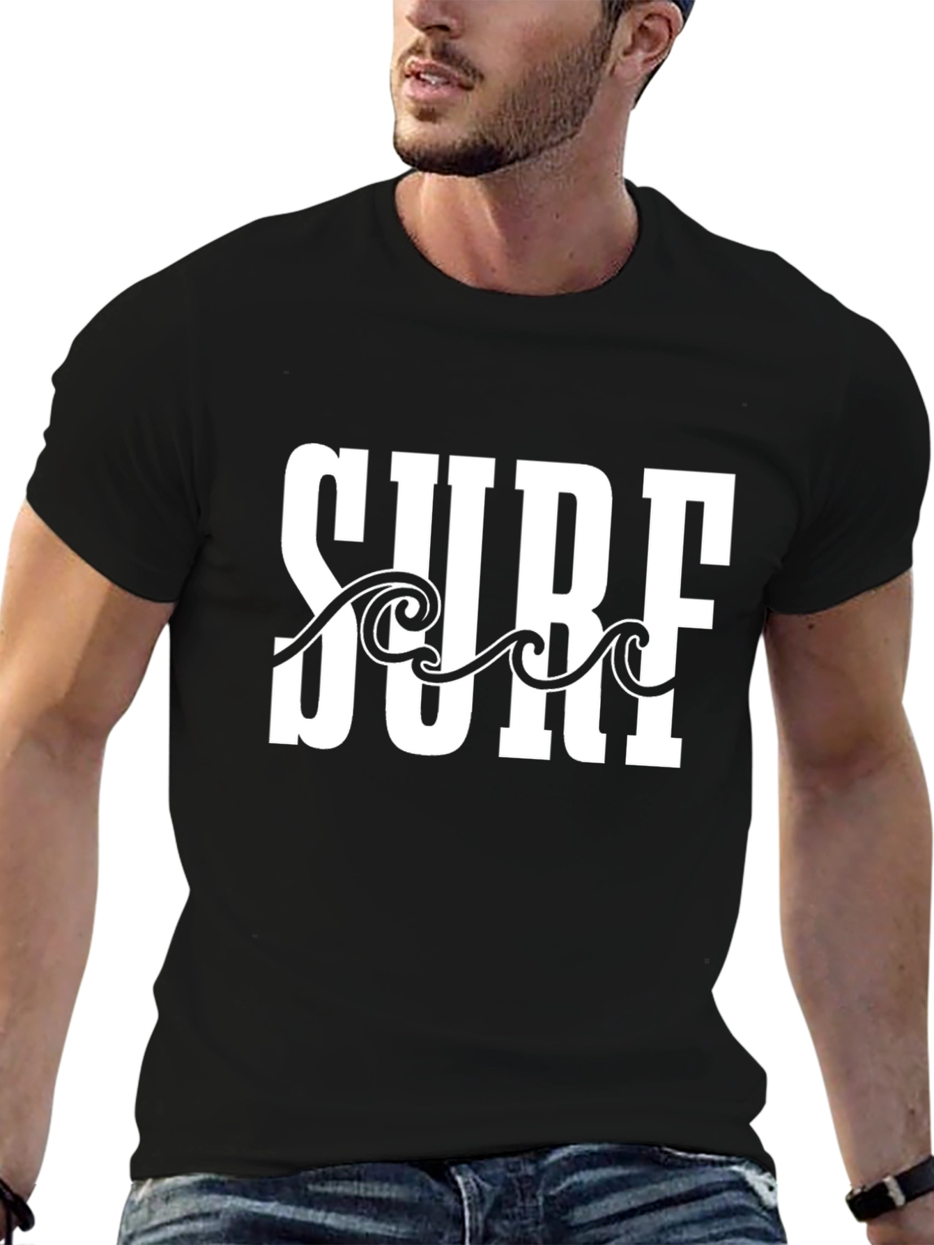 Surf Wave Graphic T-Shirt - Black Cotton Tee