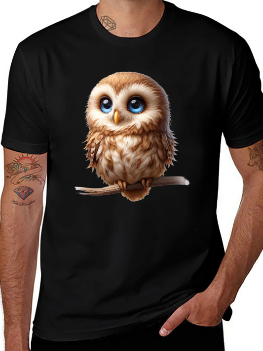 Cute Owl Graphic Tee - Mens Black T-Shirt