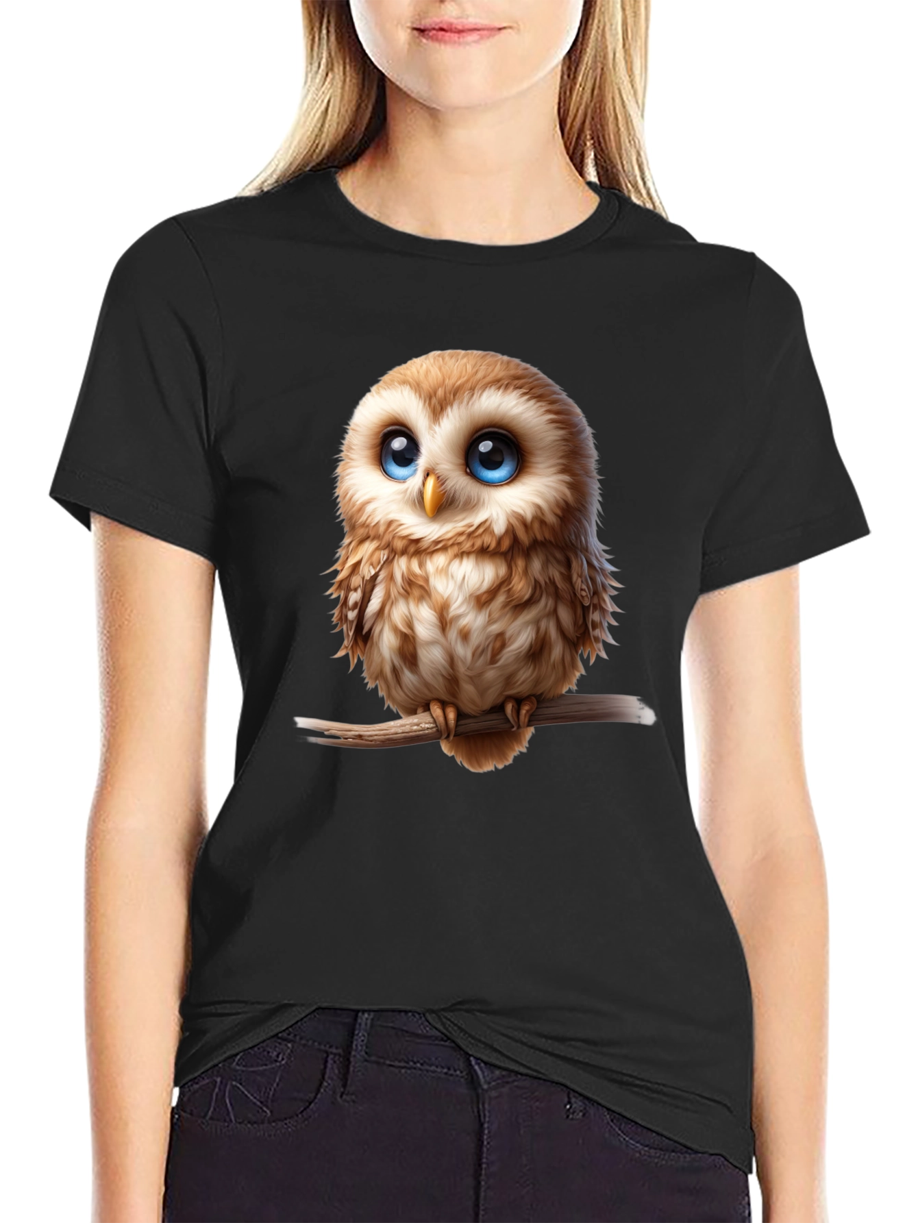 Cute Owl Graphic Tee - Mens Black T-Shirt