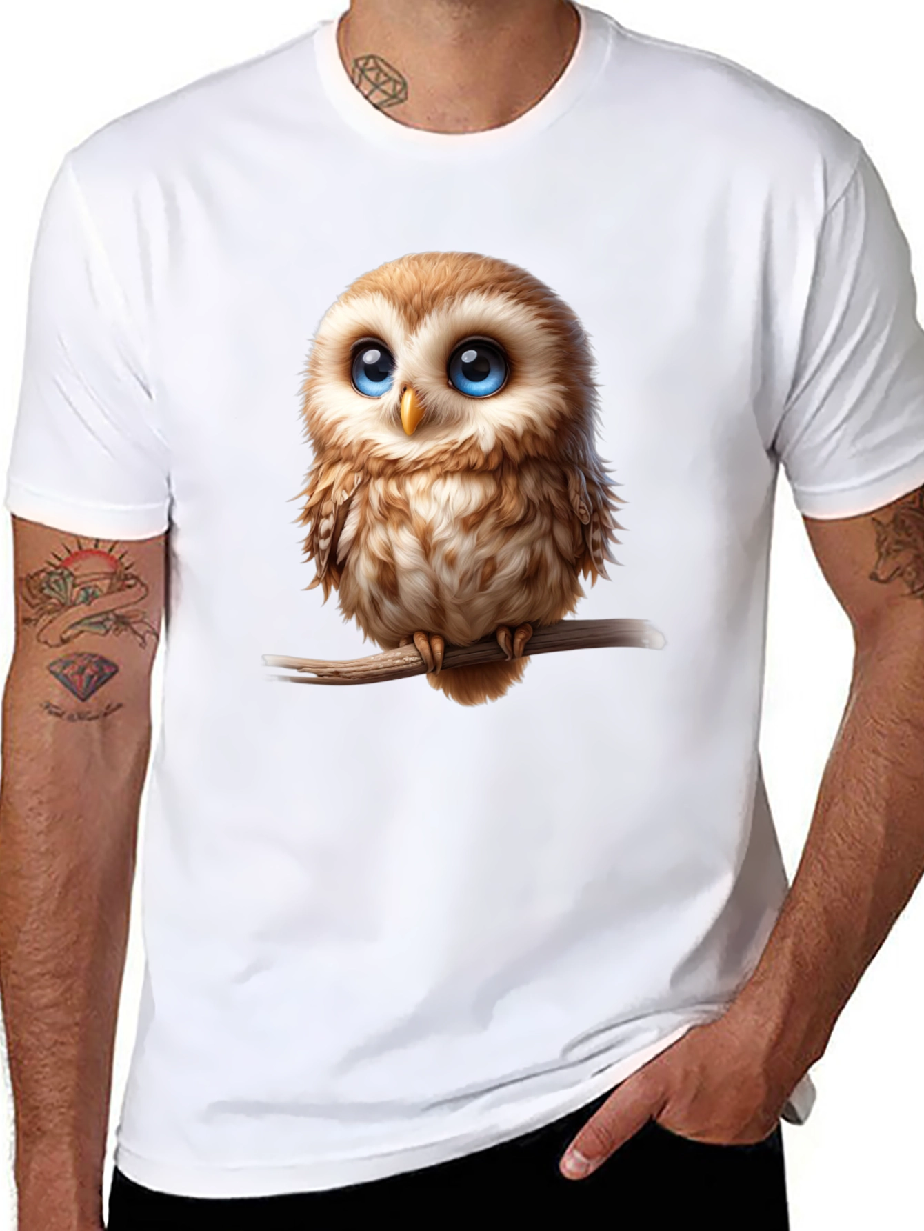 Cute Owl Graphic Tee - Mens Black T-Shirt