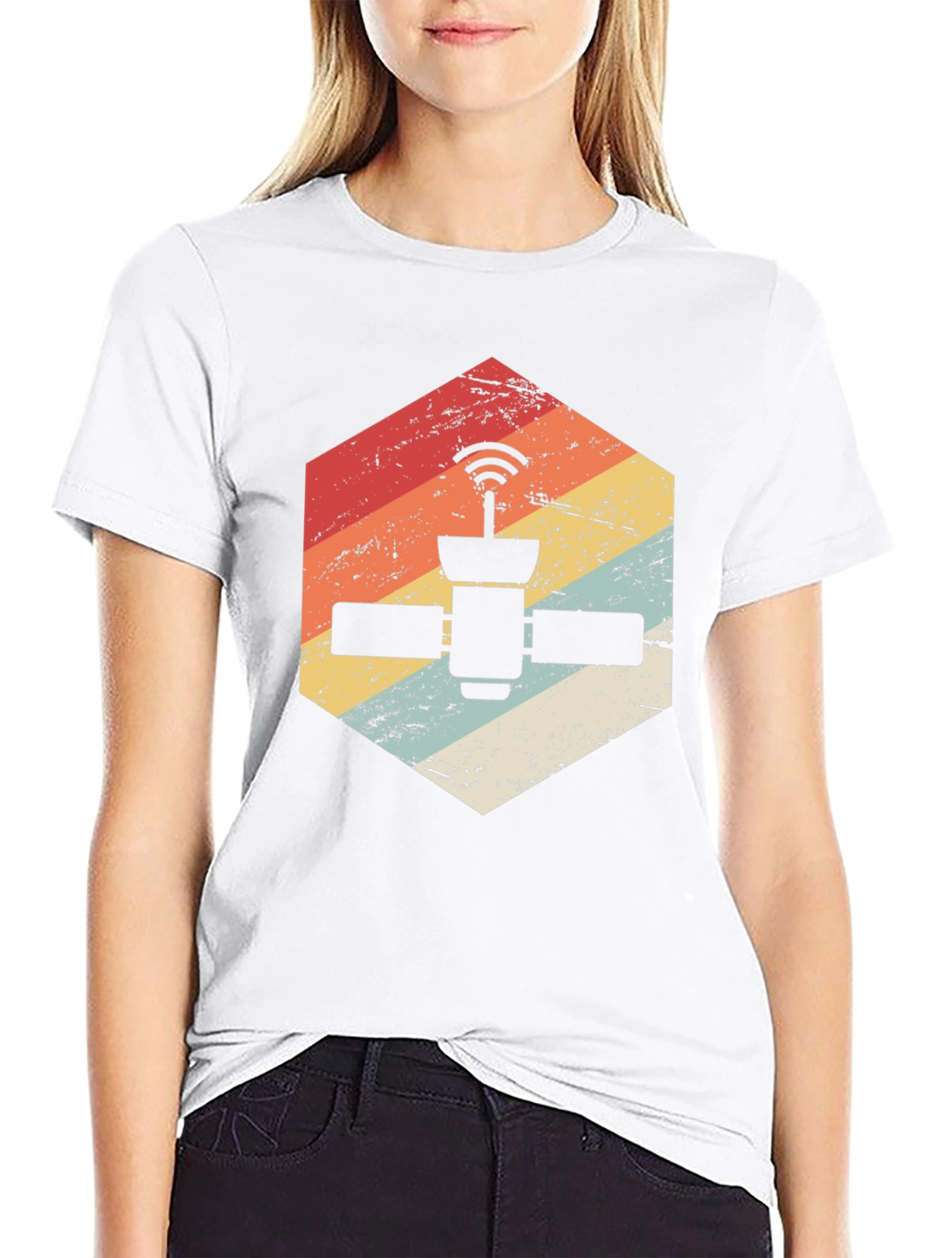 Retro Satellite Graphic Tee - Black Cotton Blend