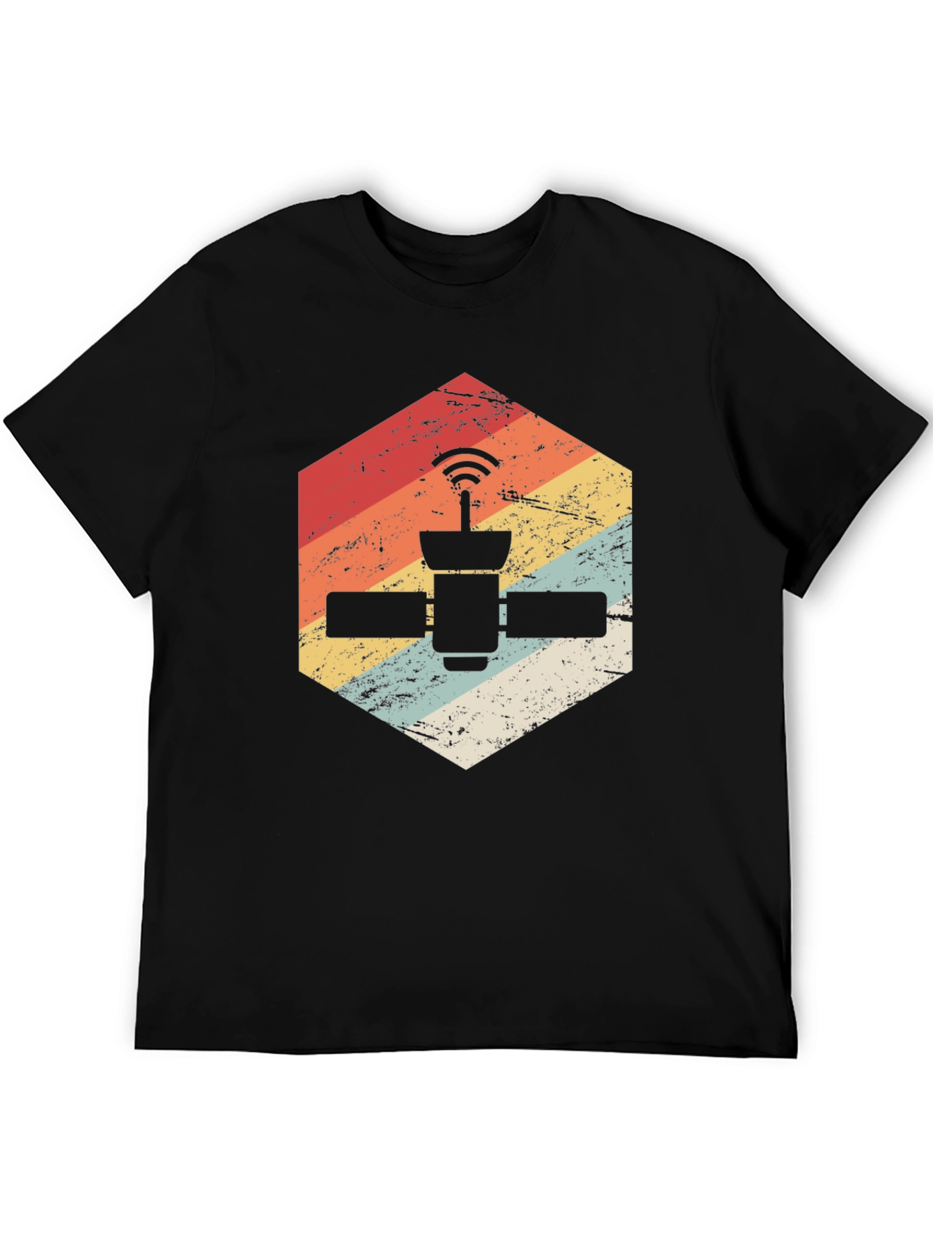 Retro Satellite Graphic Tee - Black Cotton Blend