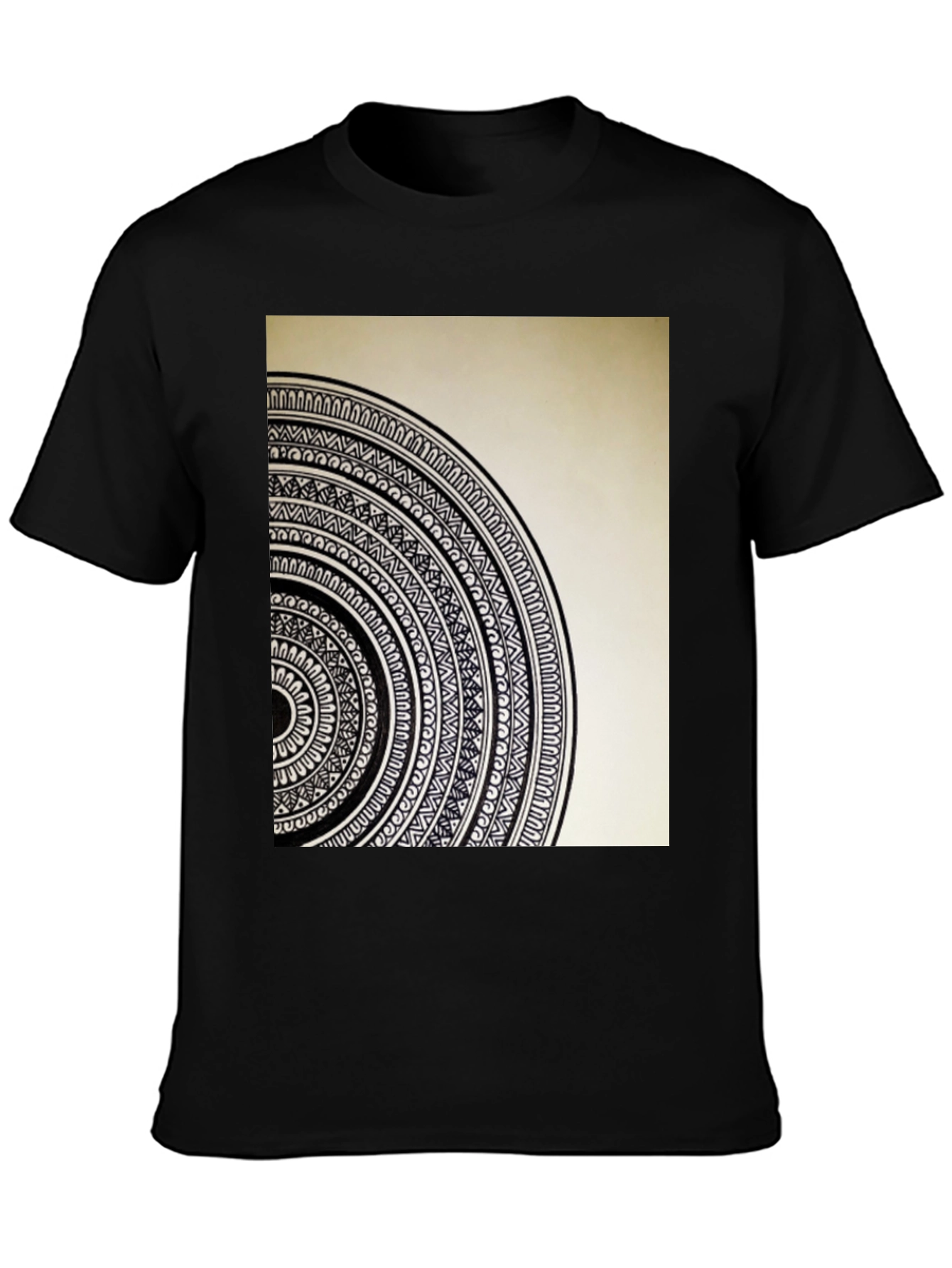 Geometric Mandala Graphic Tee - Stylish Black Cotton T-Shirt