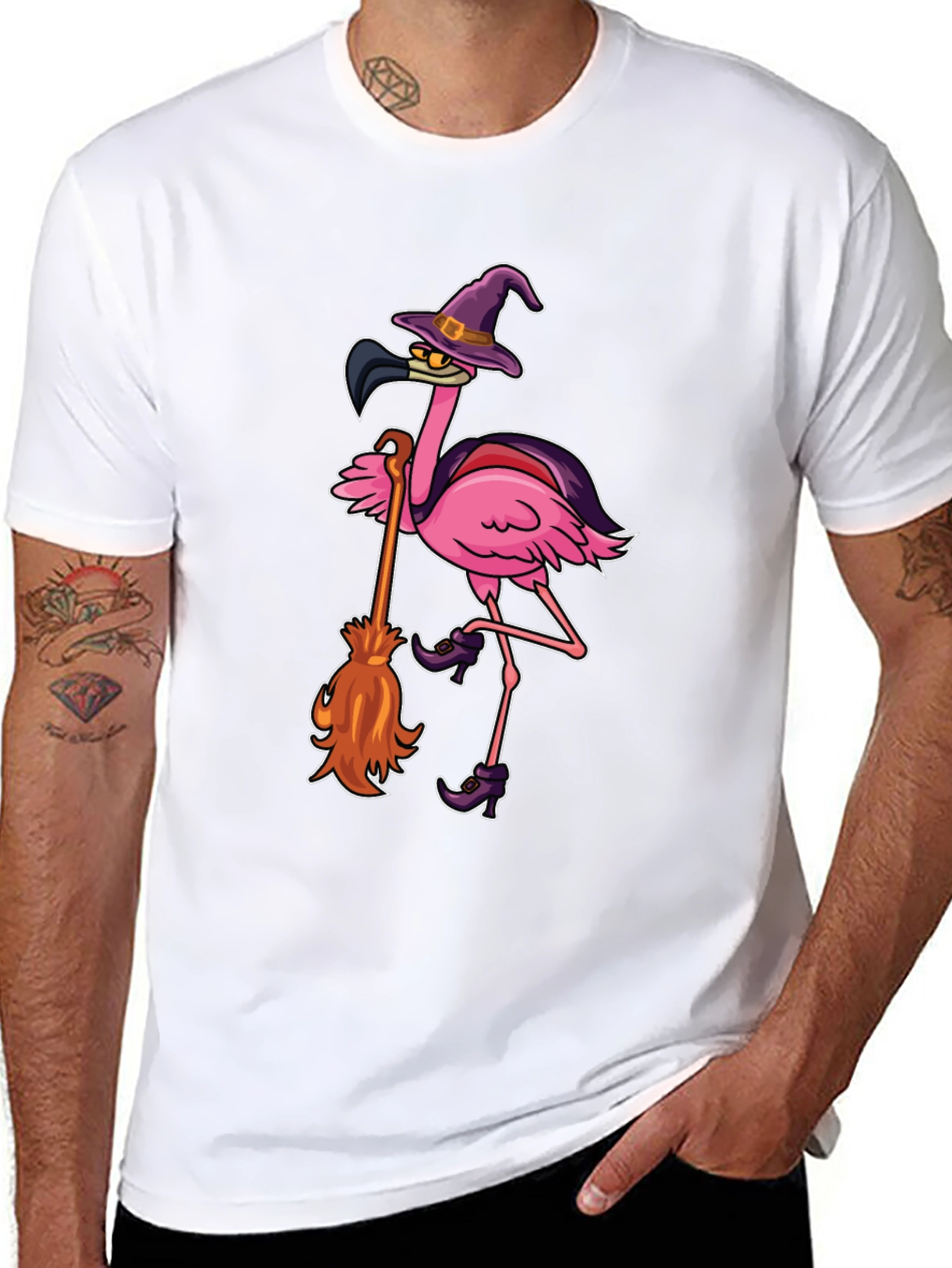 Halloween Flamingo Witch T-Shirt