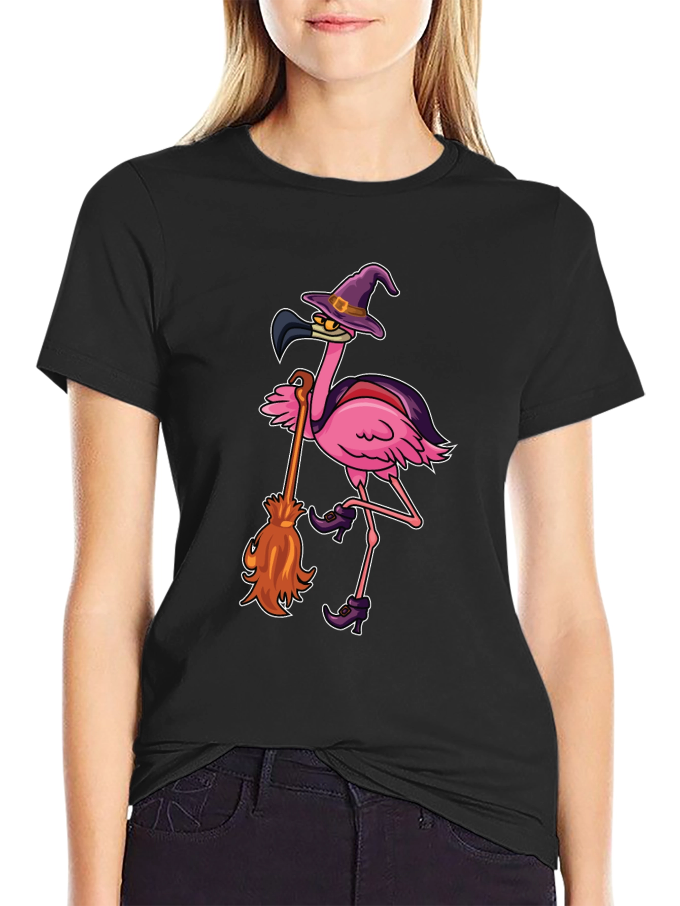 Halloween Flamingo Witch T-Shirt