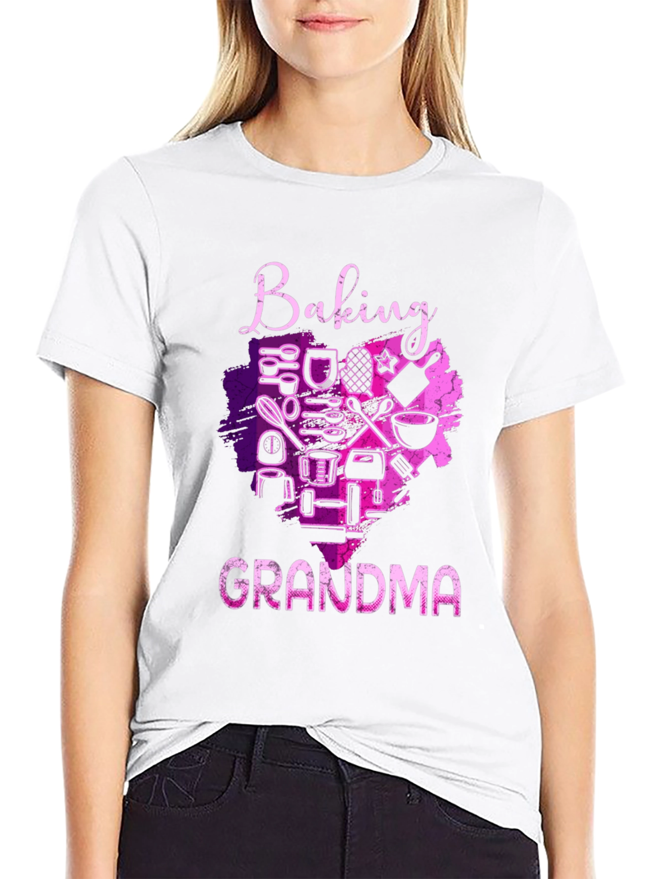 Baking Grandma T-Shirt - Black Crew Neck