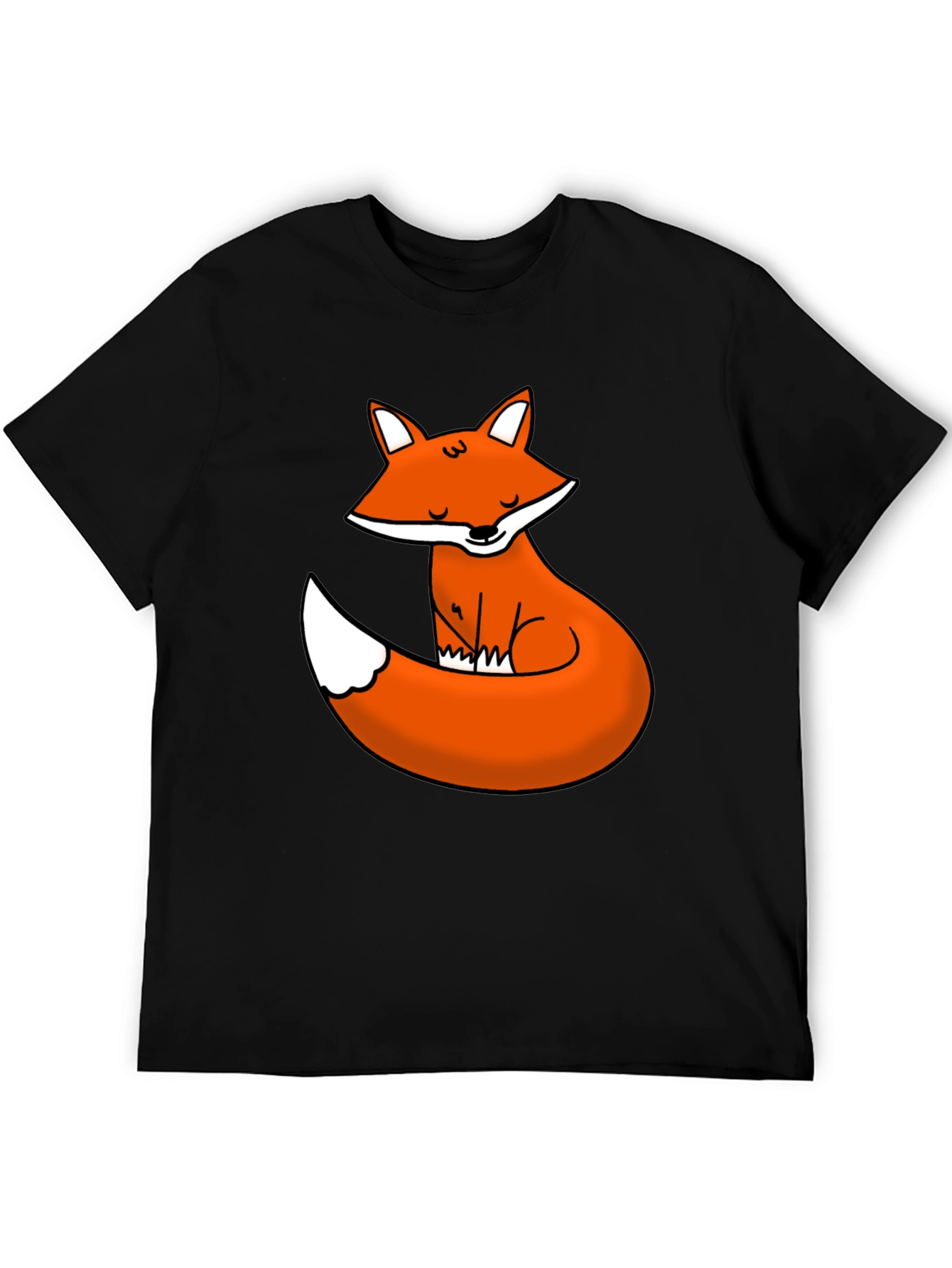 Cute Fox Graphic Tee - Black Cotton T-Shirt