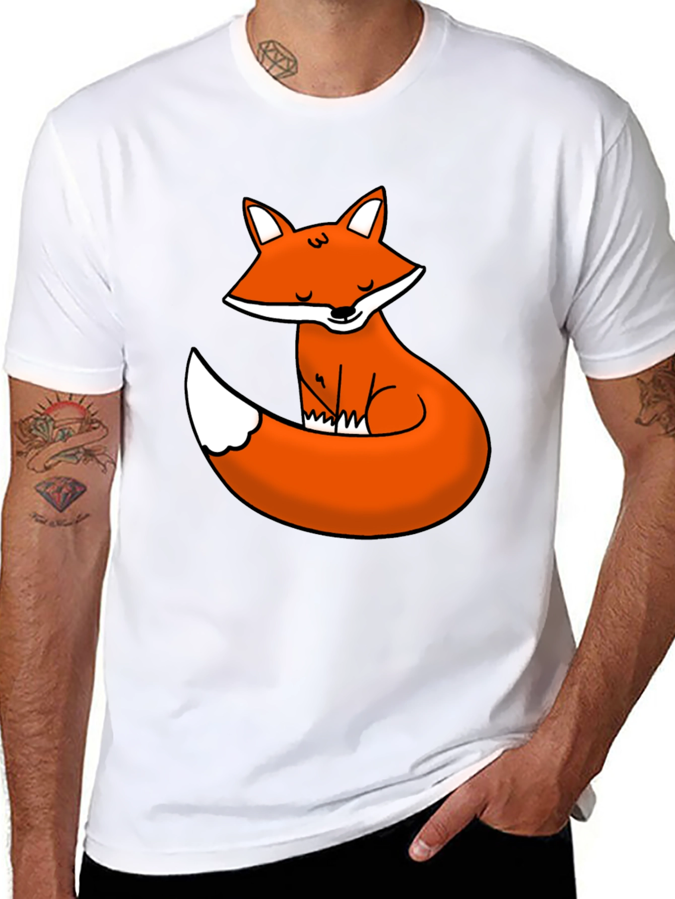Cute Fox Graphic Tee - Black Cotton T-Shirt