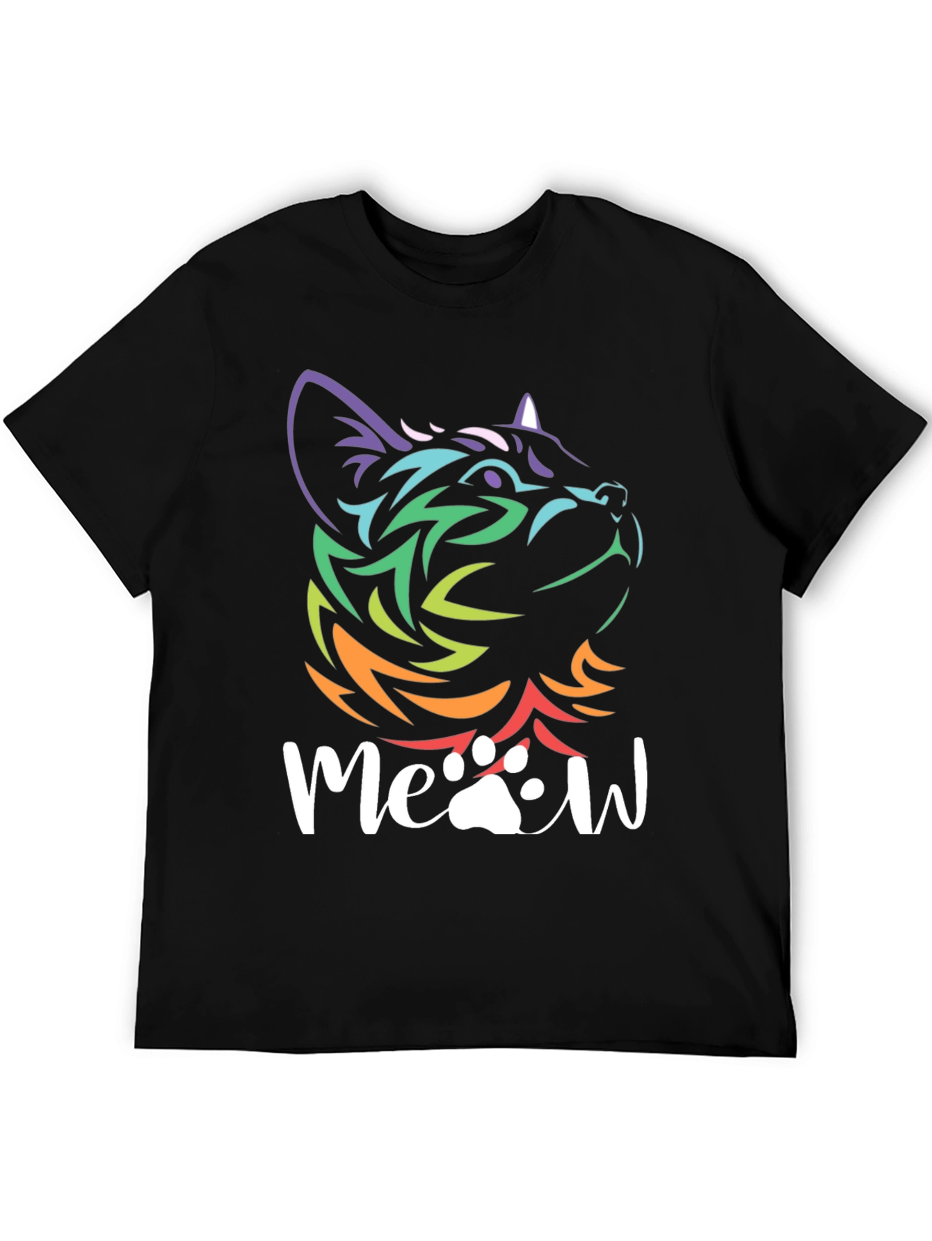 Meow Cat T-Shirt - Rainbow Tribal Cat Design