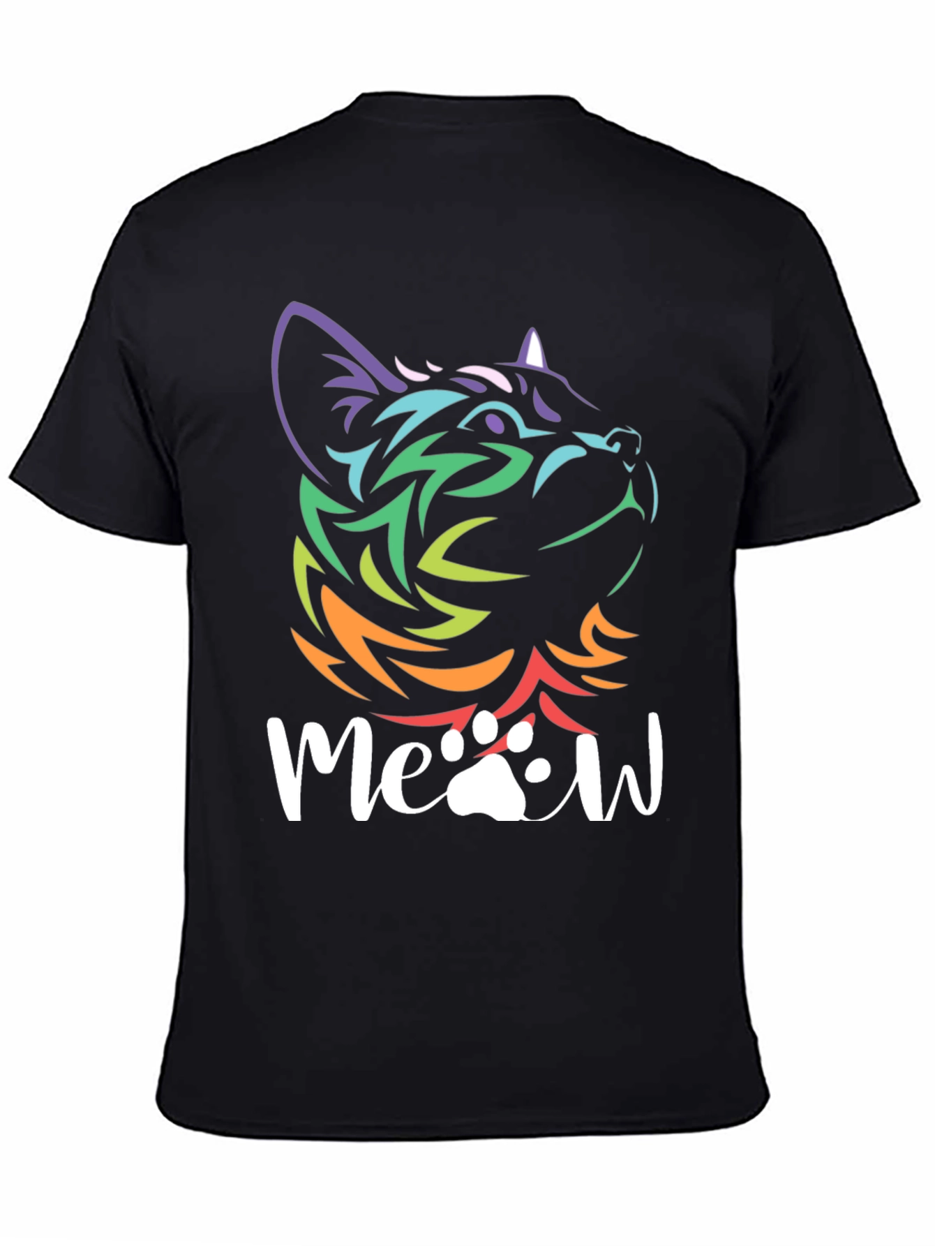 Meow Cat T-Shirt - Rainbow Tribal Cat Design