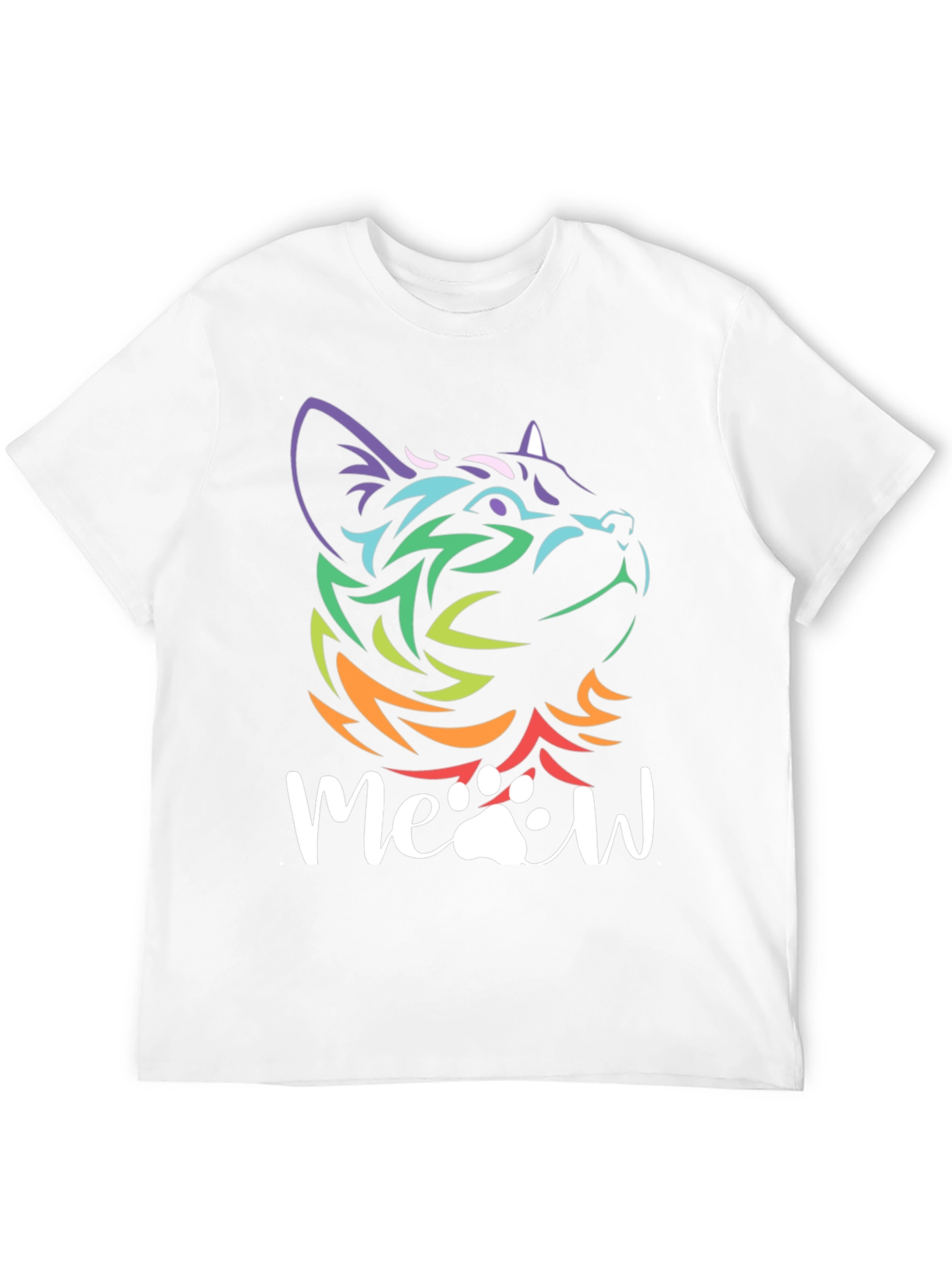 Meow Cat T-Shirt - Rainbow Tribal Cat Design