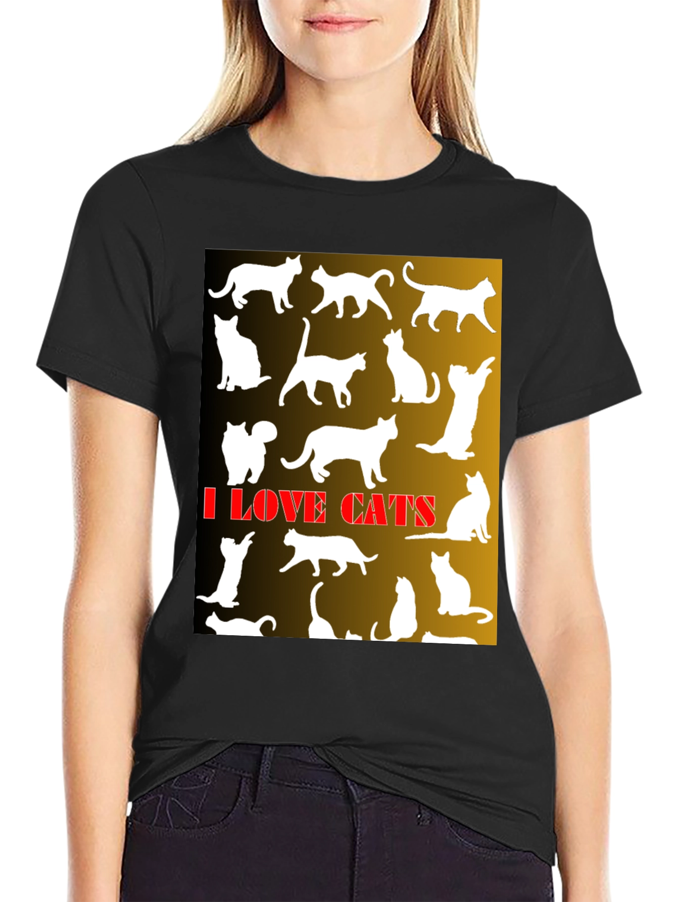 I Love Cats Graphic T-Shirt - Black