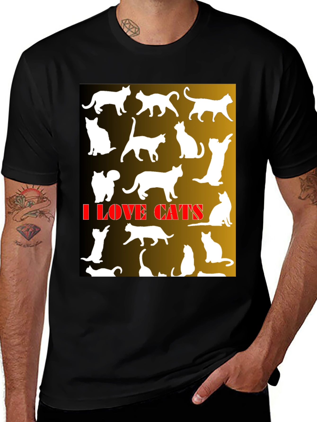 I Love Cats Graphic T-Shirt - Black