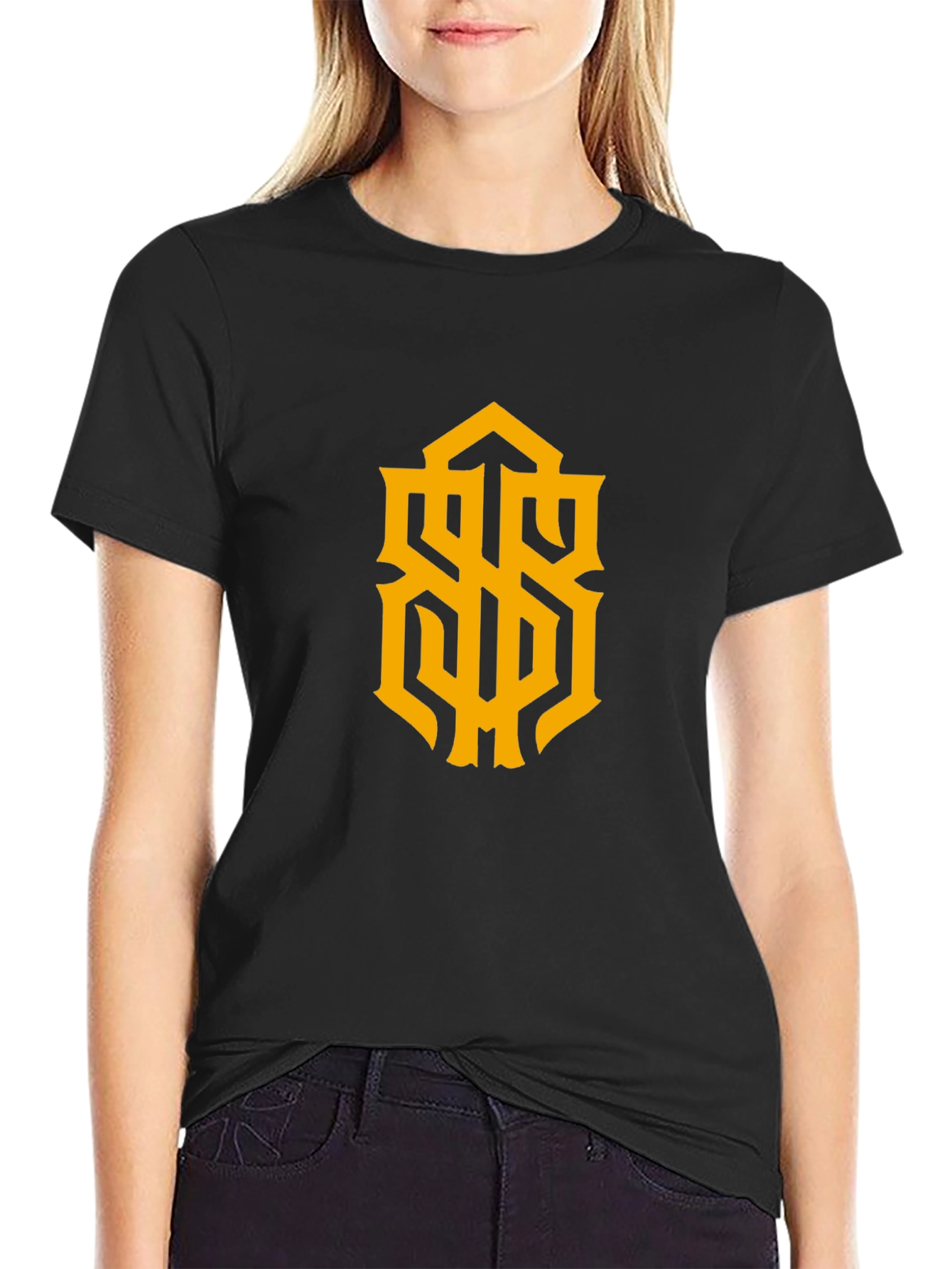 Stylish Black Tee with Gold Graphic Design