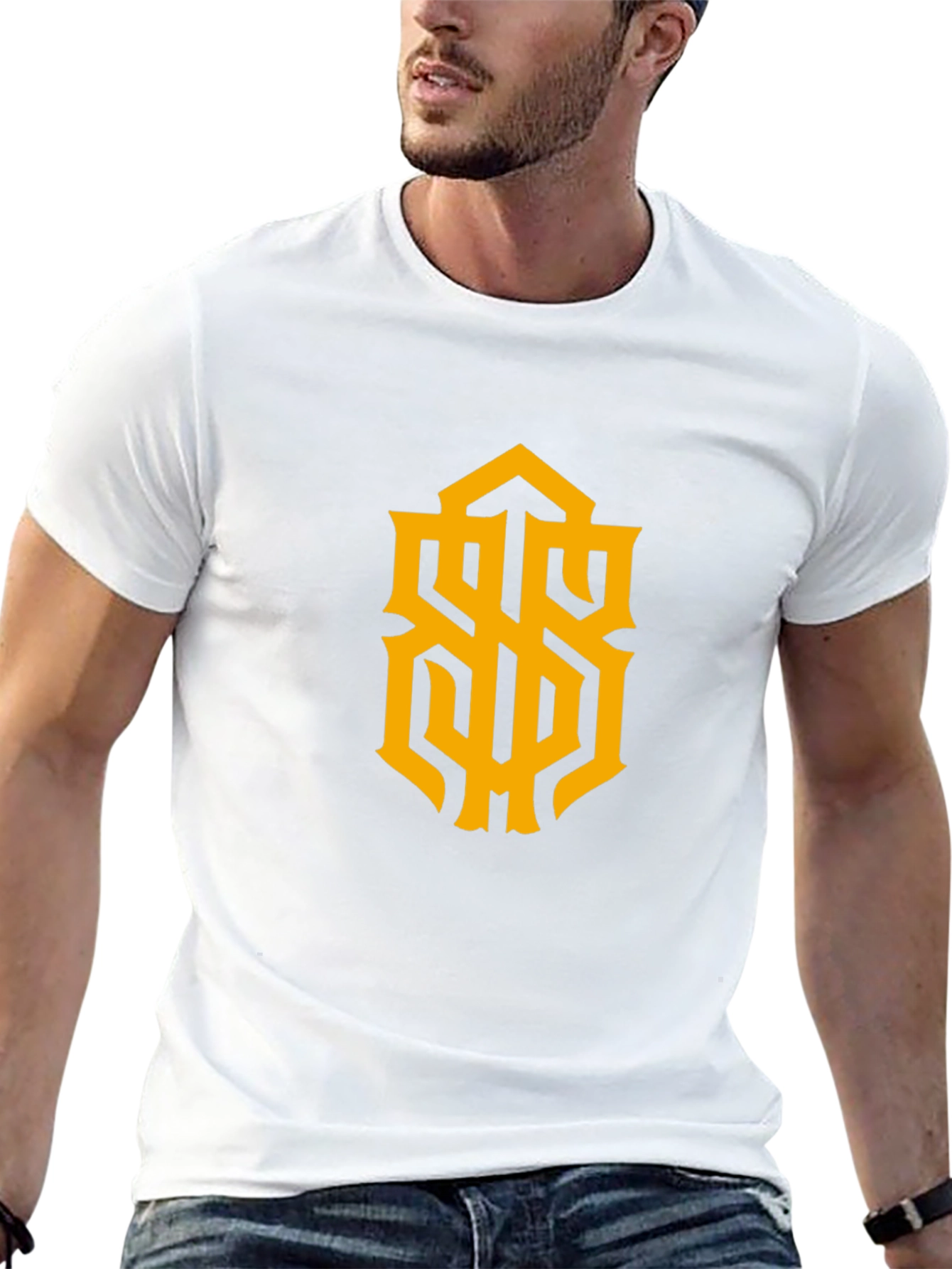 Stylish Black Tee with Gold Graphic Design