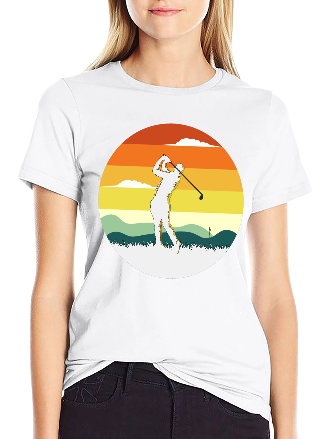 Retro Sunset Golfer Tee - Classic Style