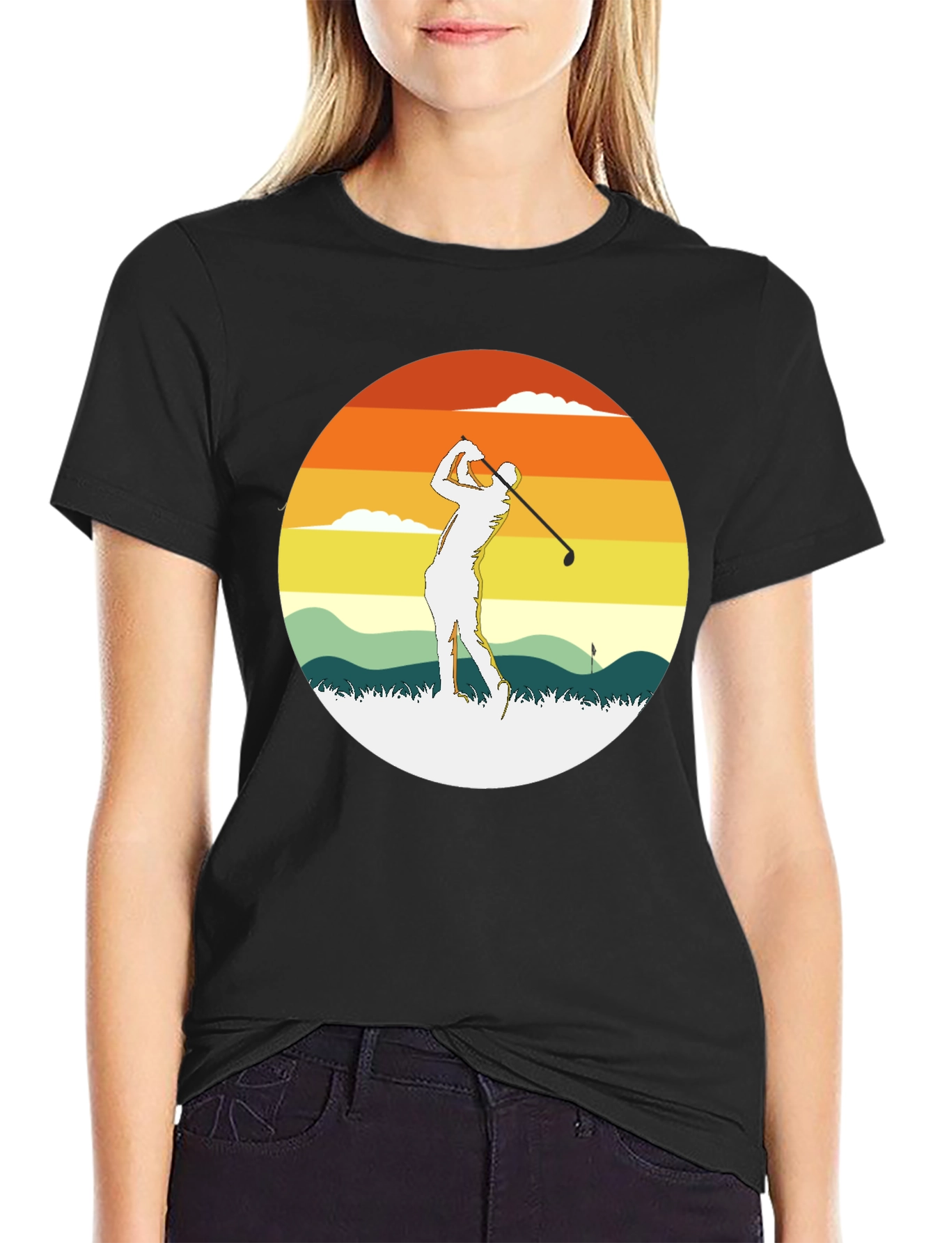 Retro Sunset Golfer Tee - Classic Style