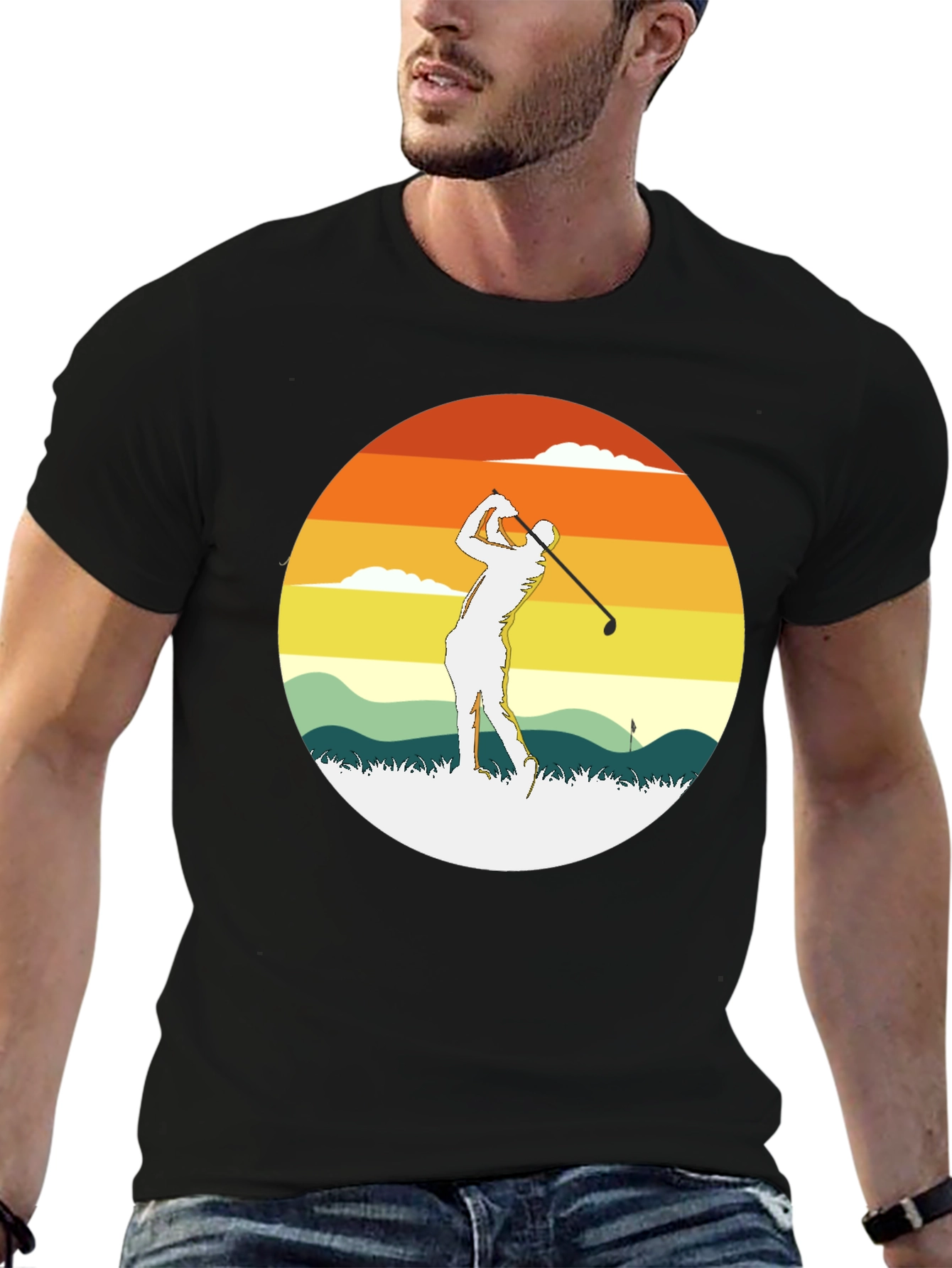 Retro Sunset Golfer Tee - Classic Style