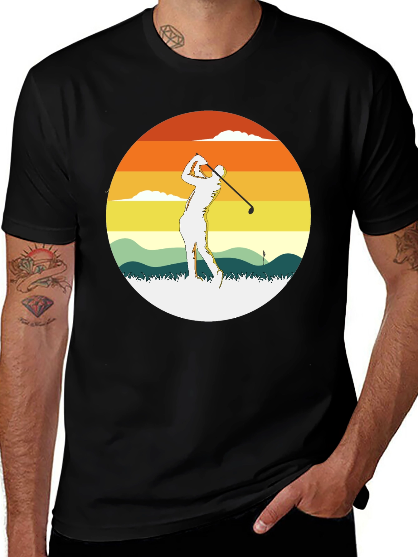 Retro Sunset Golfer Tee - Classic Style