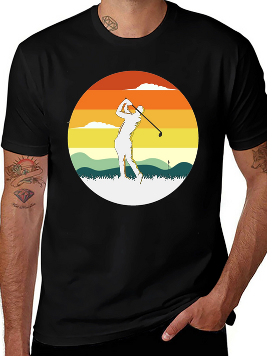 Retro Sunset Golfer Tee - Classic Style