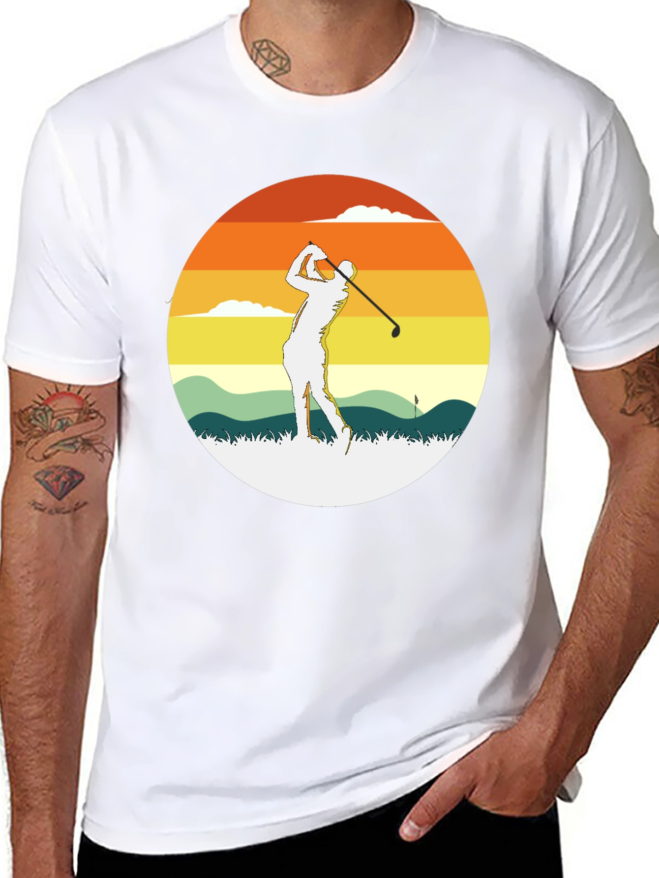 Retro Sunset Golfer Tee - Classic Style