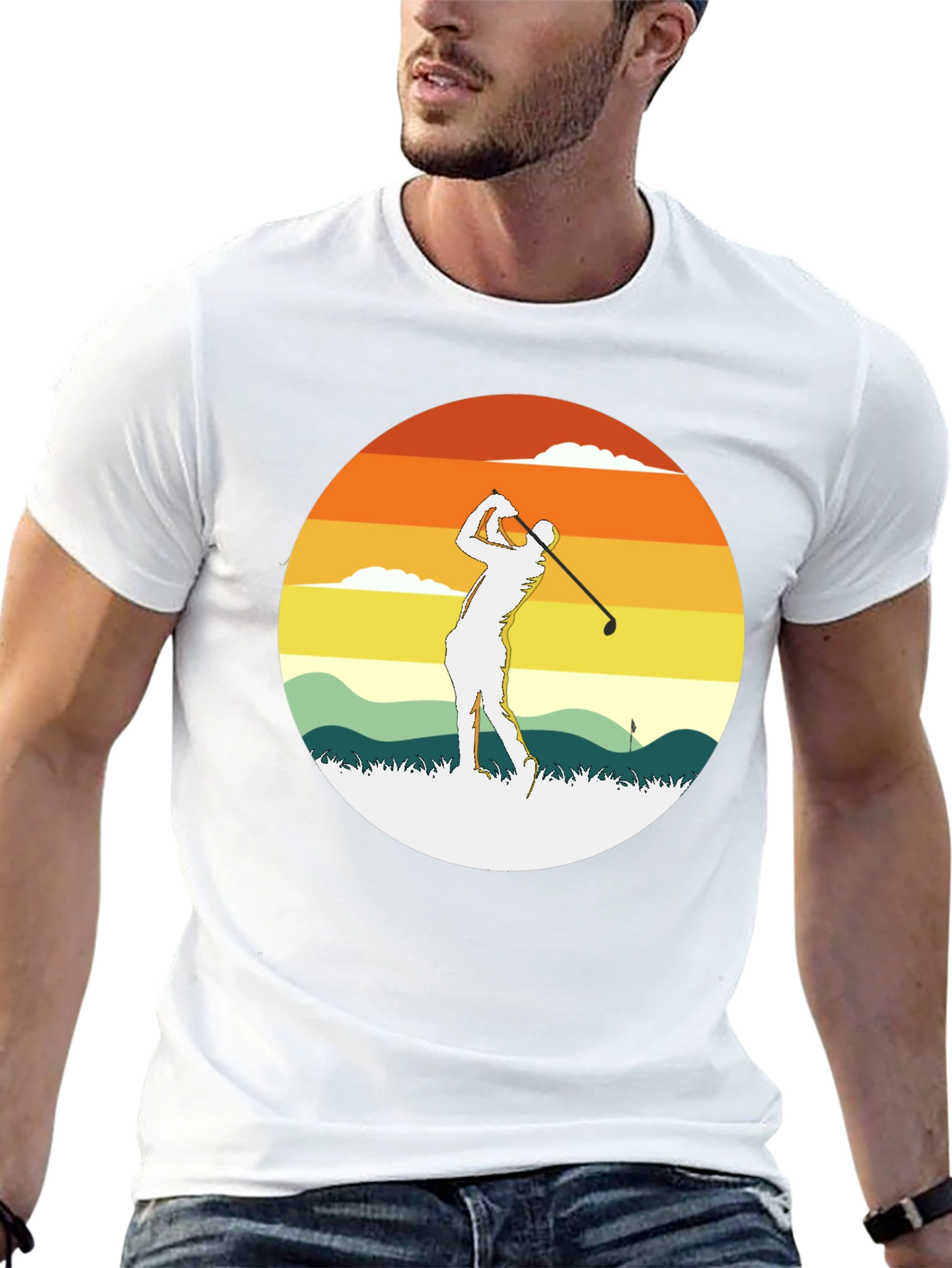 Retro Sunset Golfer Tee - Classic Style
