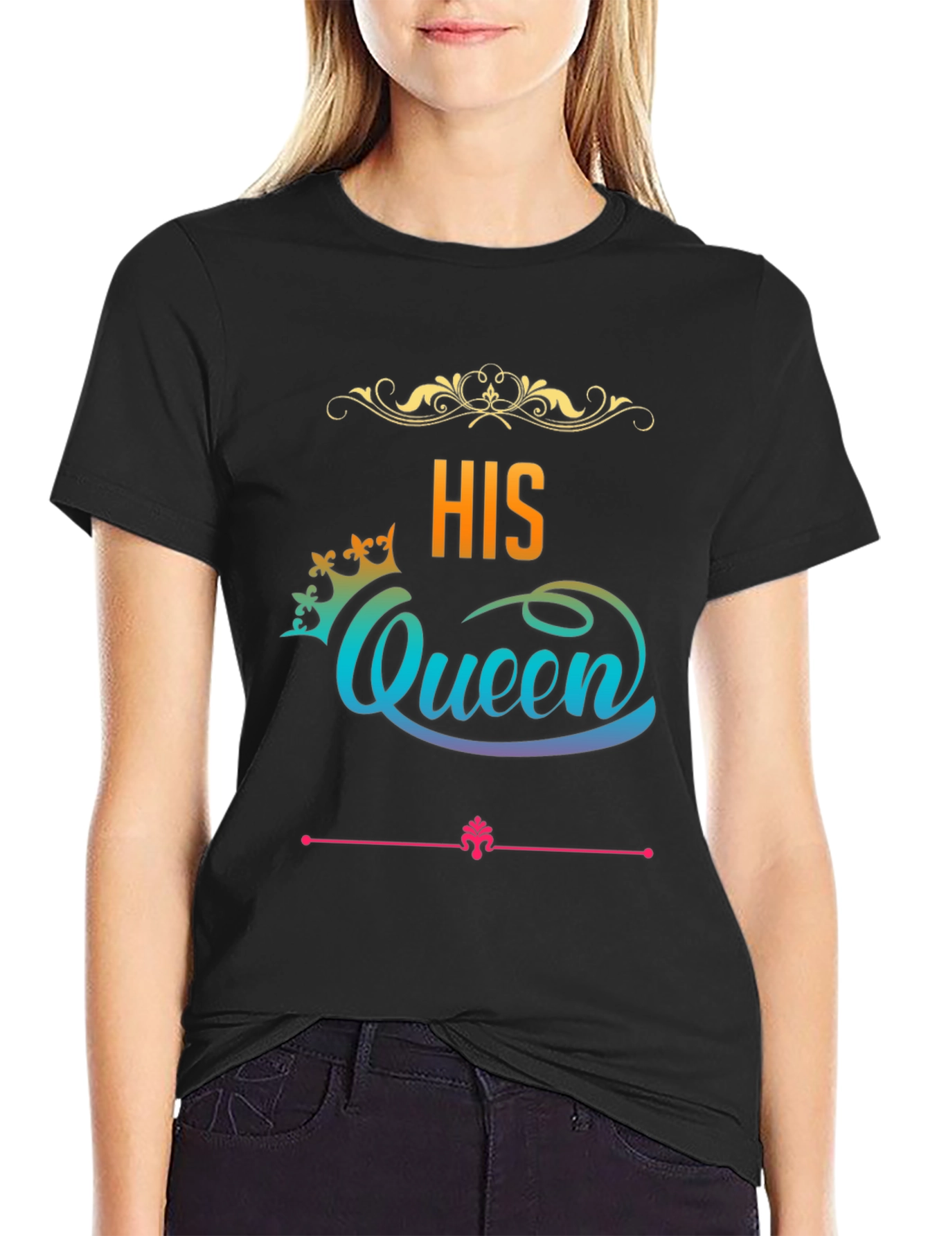 His Queen Graphic T-Shirt - Black Crew Neck Tee