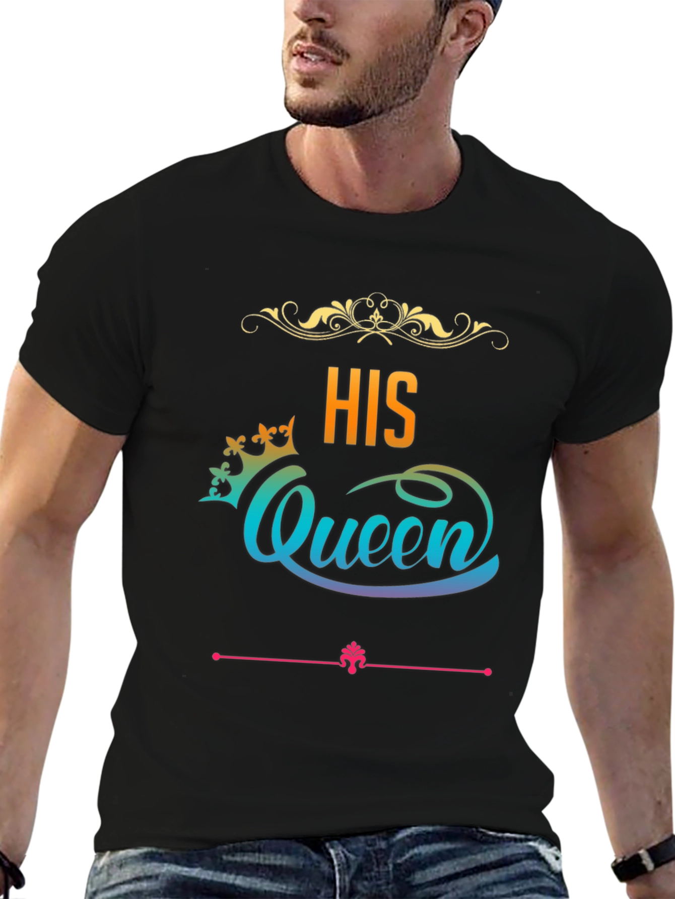 His Queen Graphic T-Shirt - Black Crew Neck Tee