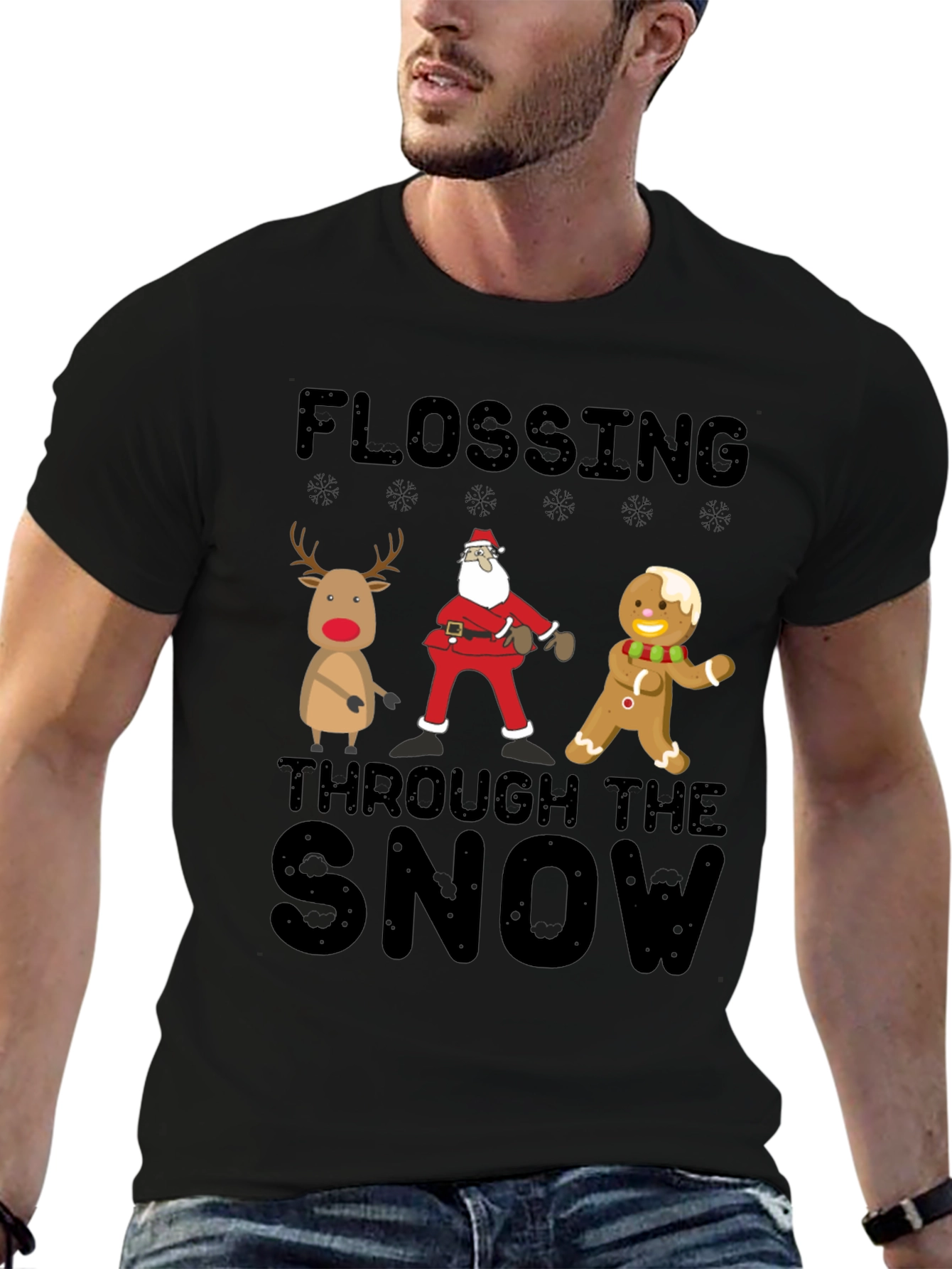 Flossing Through The Snow Christmas Graphic Tee