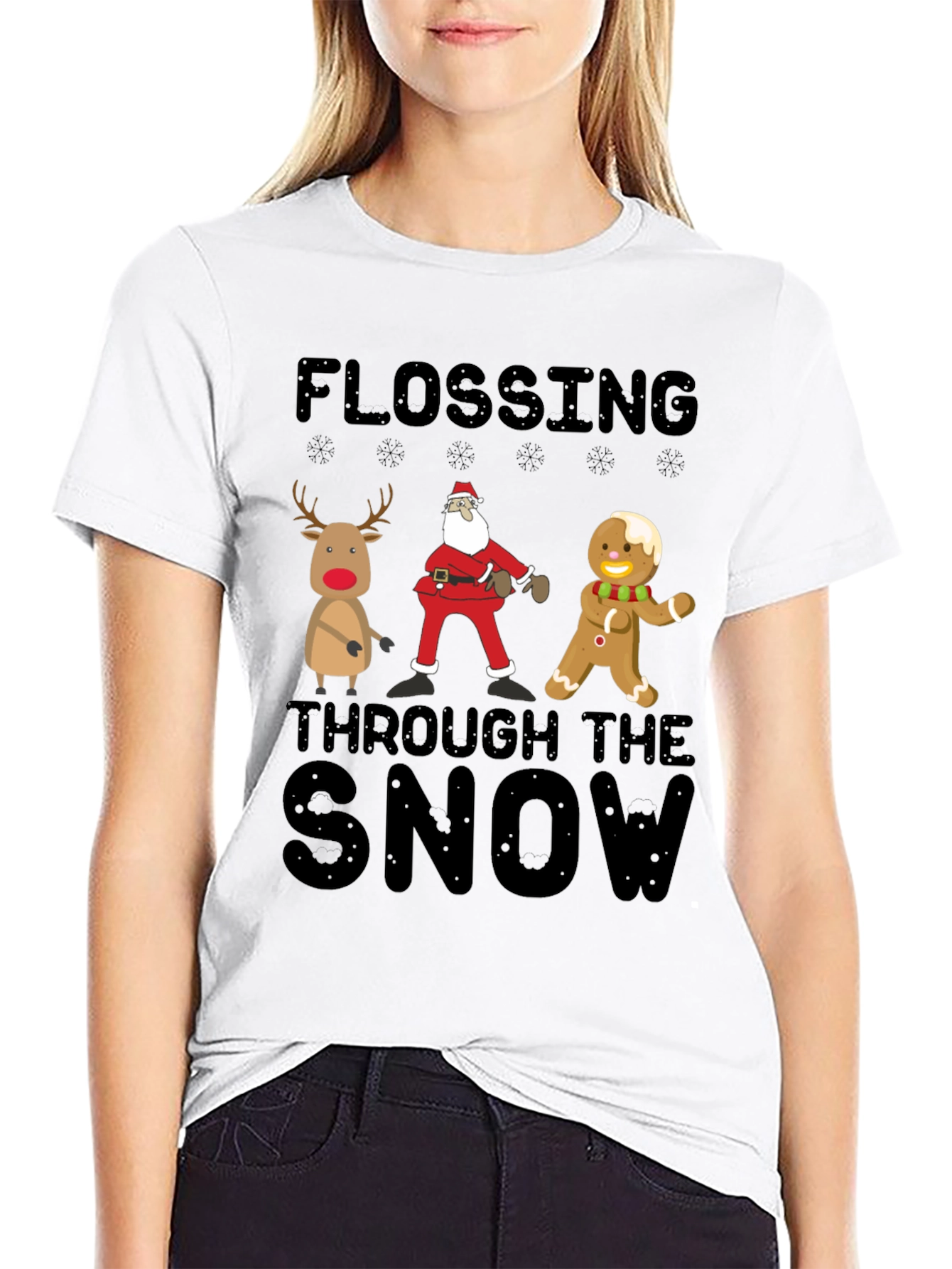 Flossing Through The Snow Christmas Graphic Tee