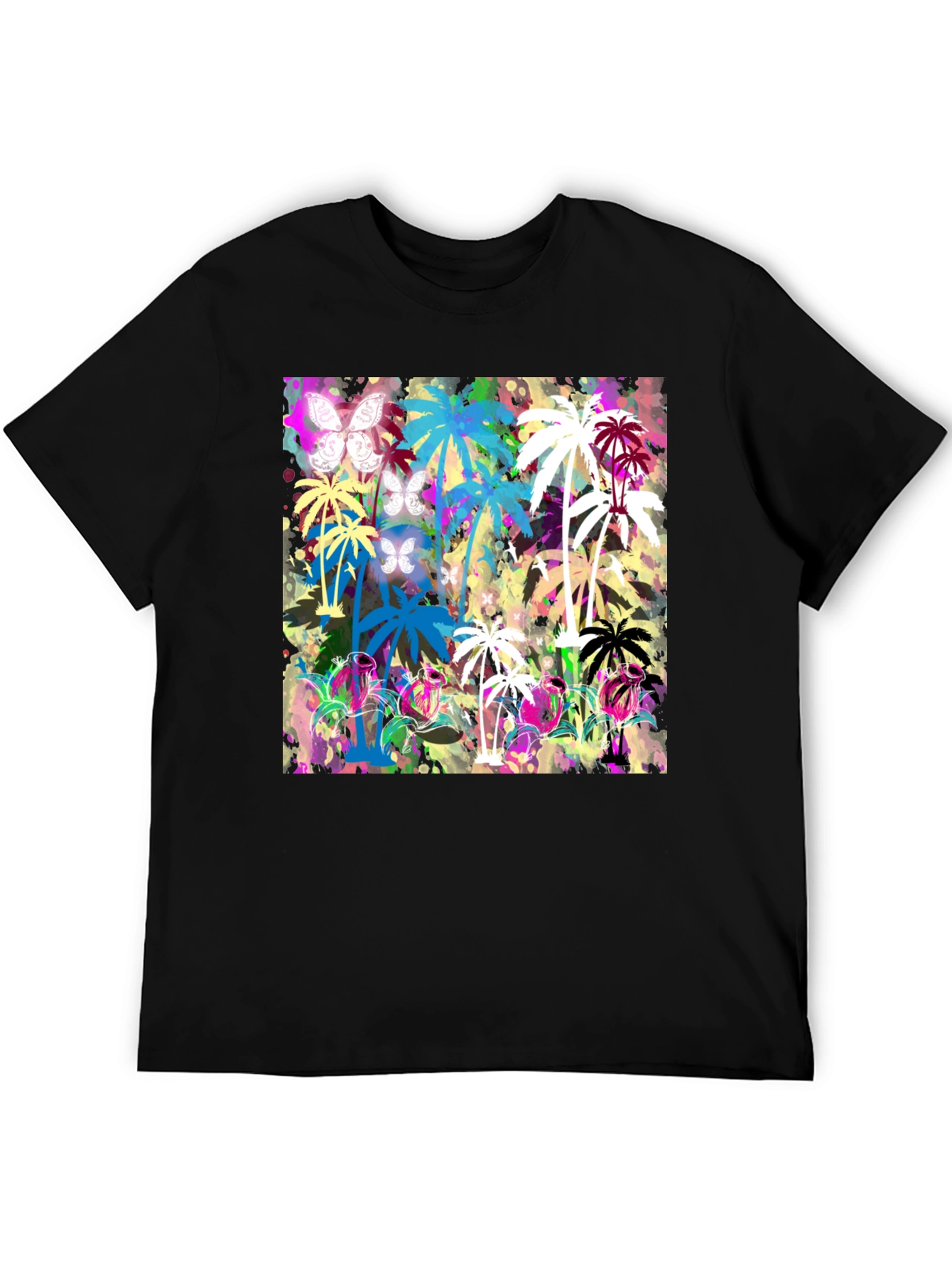 Tropical Palm Tree Butterfly Graphic T-Shirt
