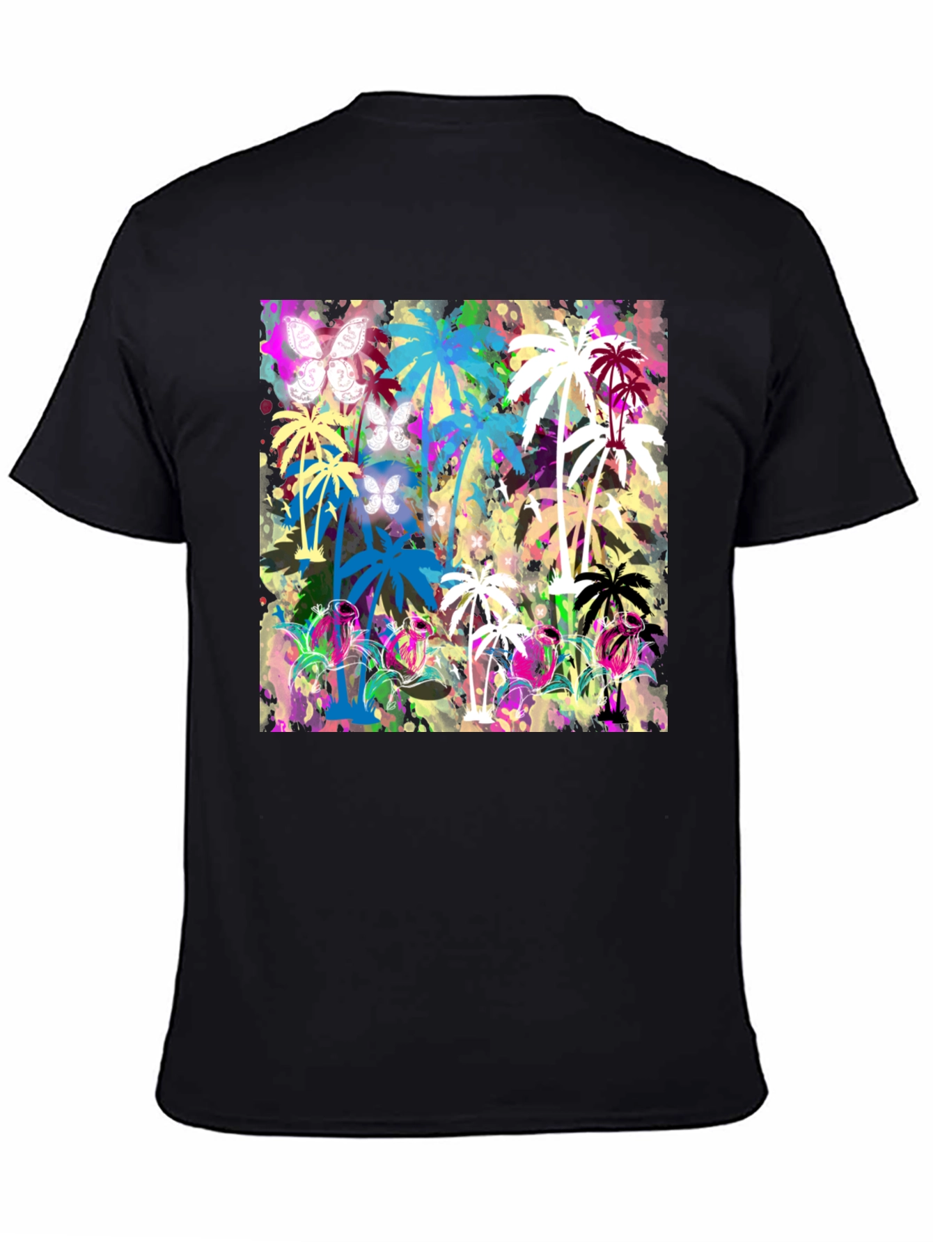 Tropical Palm Tree Butterfly Graphic T-Shirt