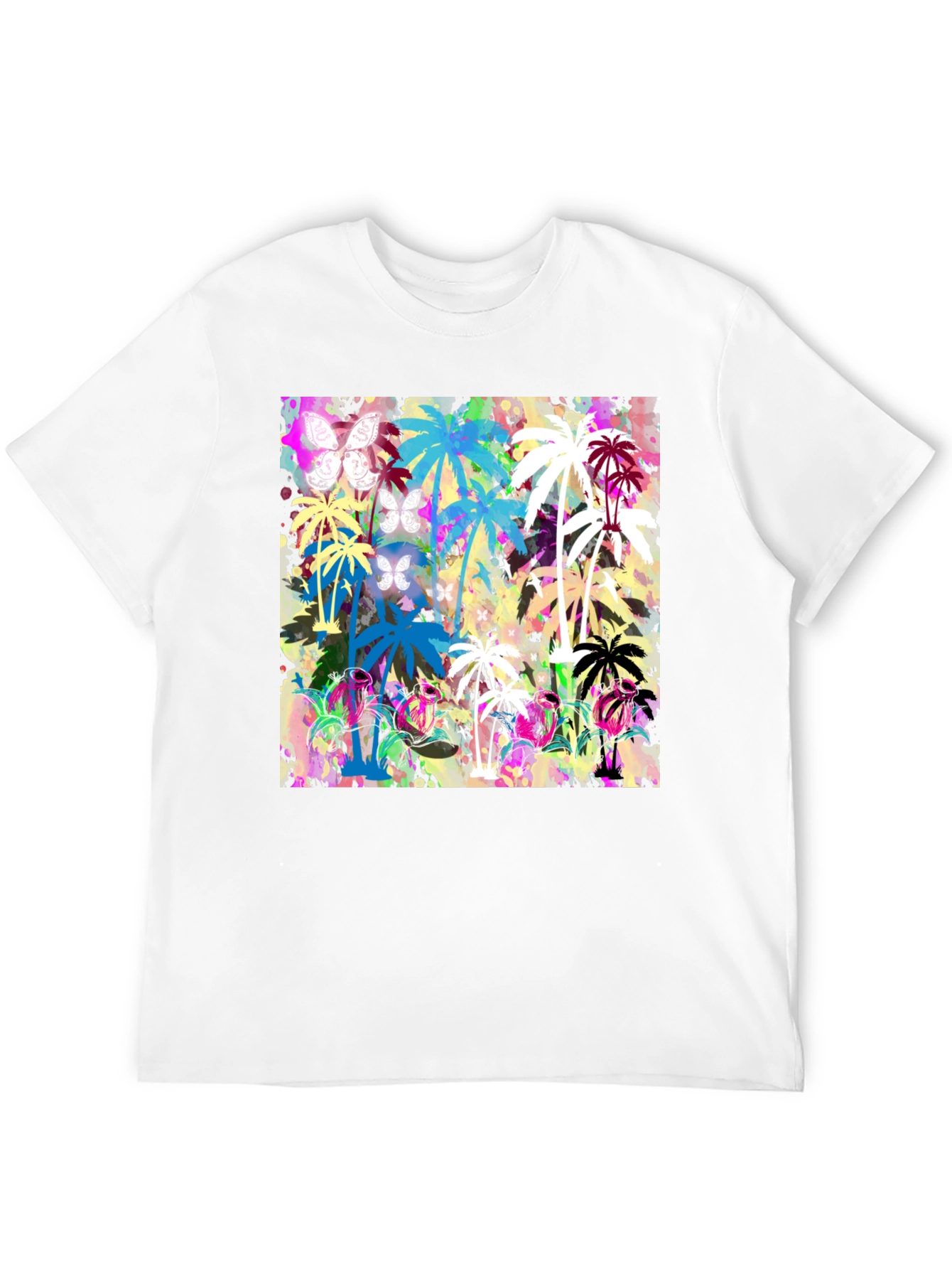Tropical Palm Tree Butterfly Graphic T-Shirt